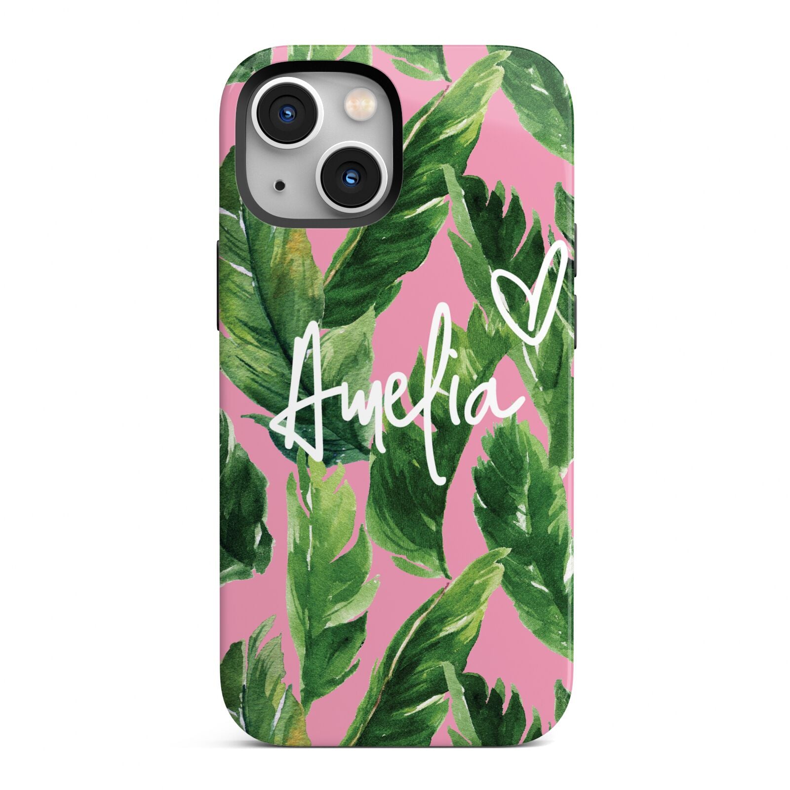 Personalised Pink Green Banana Leaf iPhone 13 Mini Full Wrap 3D Tough Case