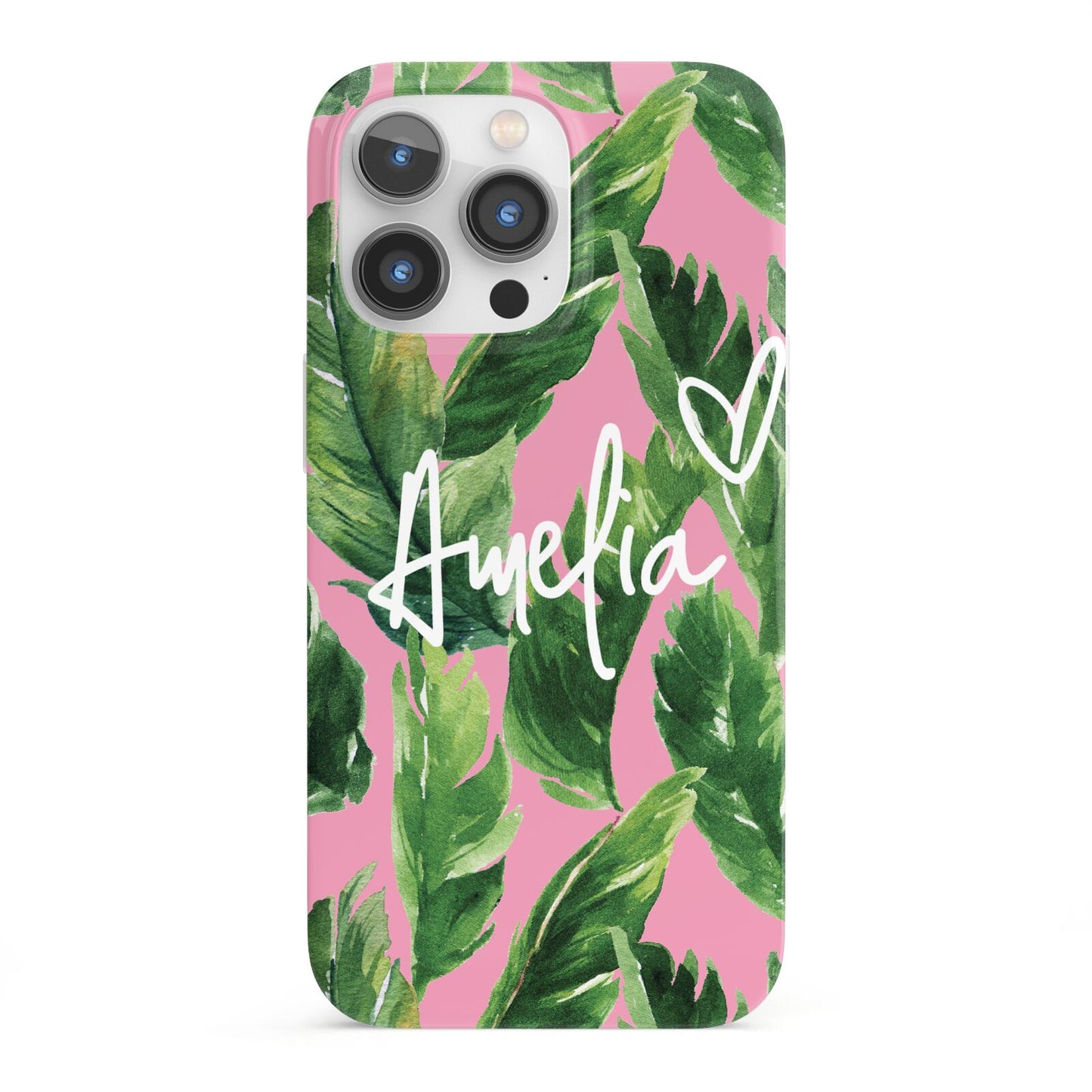 Personalised Pink Green Banana Leaf iPhone 13 Pro Full Wrap 3D Snap Case