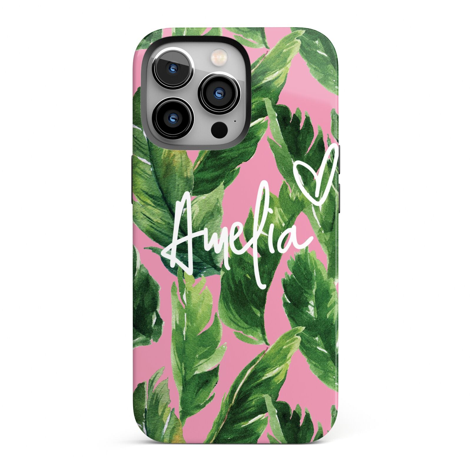 Personalised Pink Green Banana Leaf iPhone 13 Pro Full Wrap 3D Tough Case