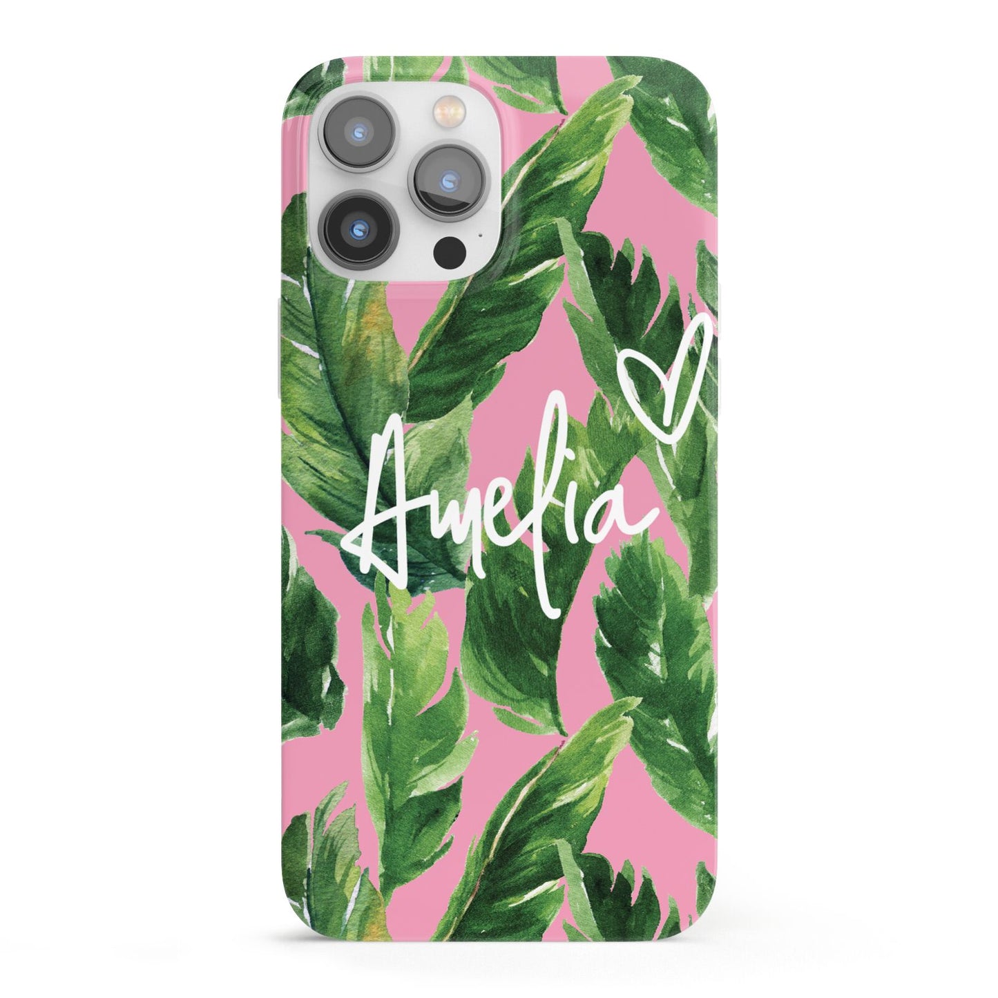 Personalised Pink Green Banana Leaf iPhone 13 Pro Max Full Wrap 3D Snap Case