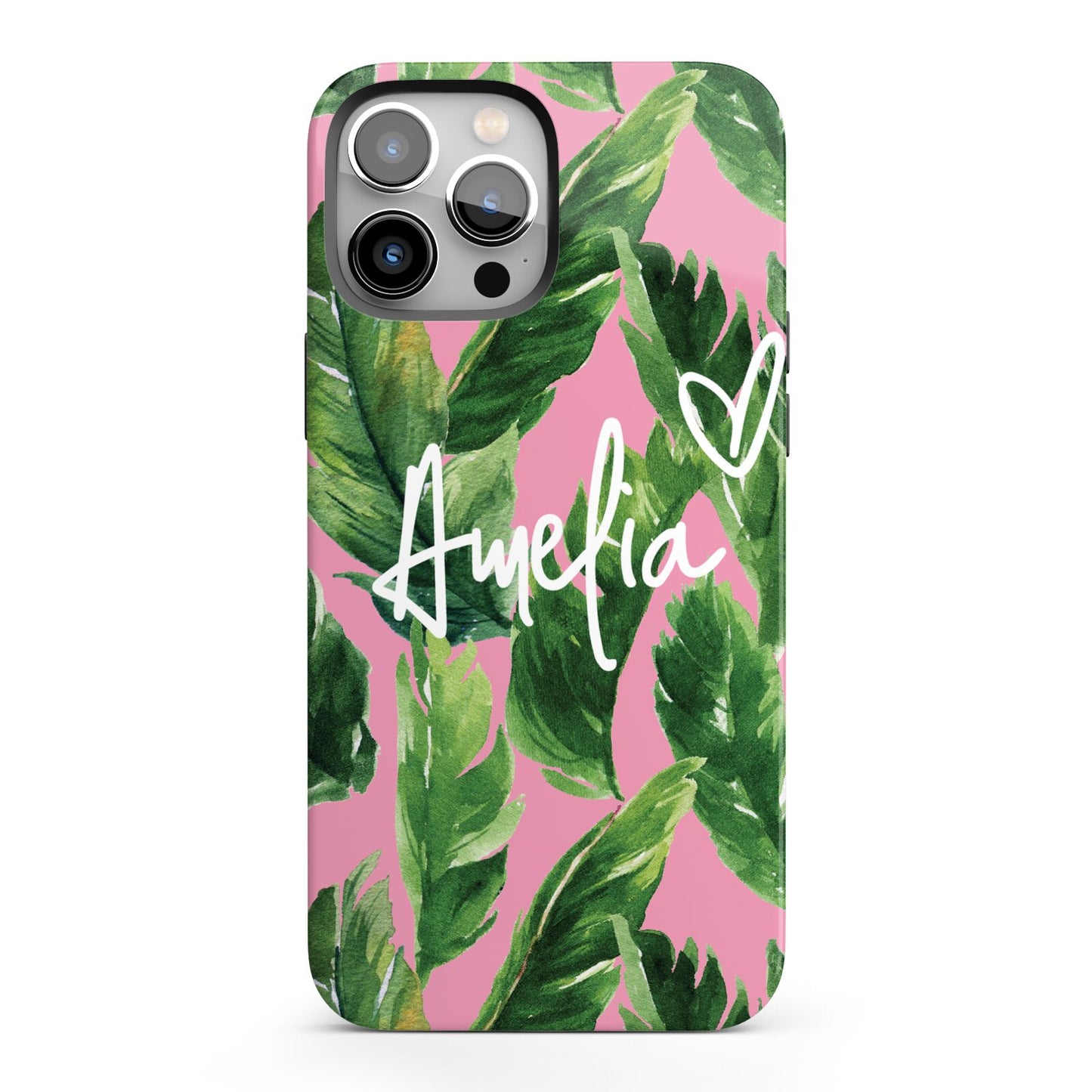 Personalised Pink Green Banana Leaf iPhone 13 Pro Max Full Wrap 3D Tough Case