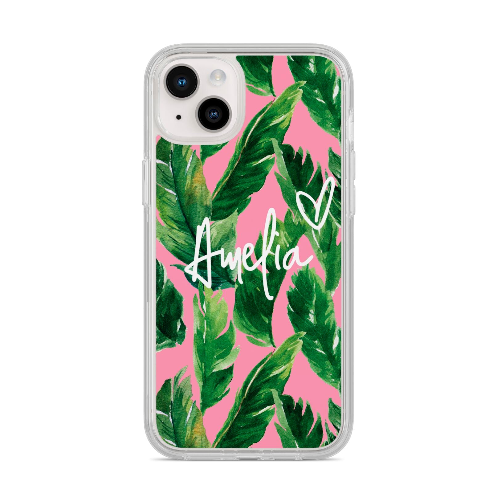 Personalised Pink Green Banana Leaf iPhone 14 Plus Clear Tough Case Starlight