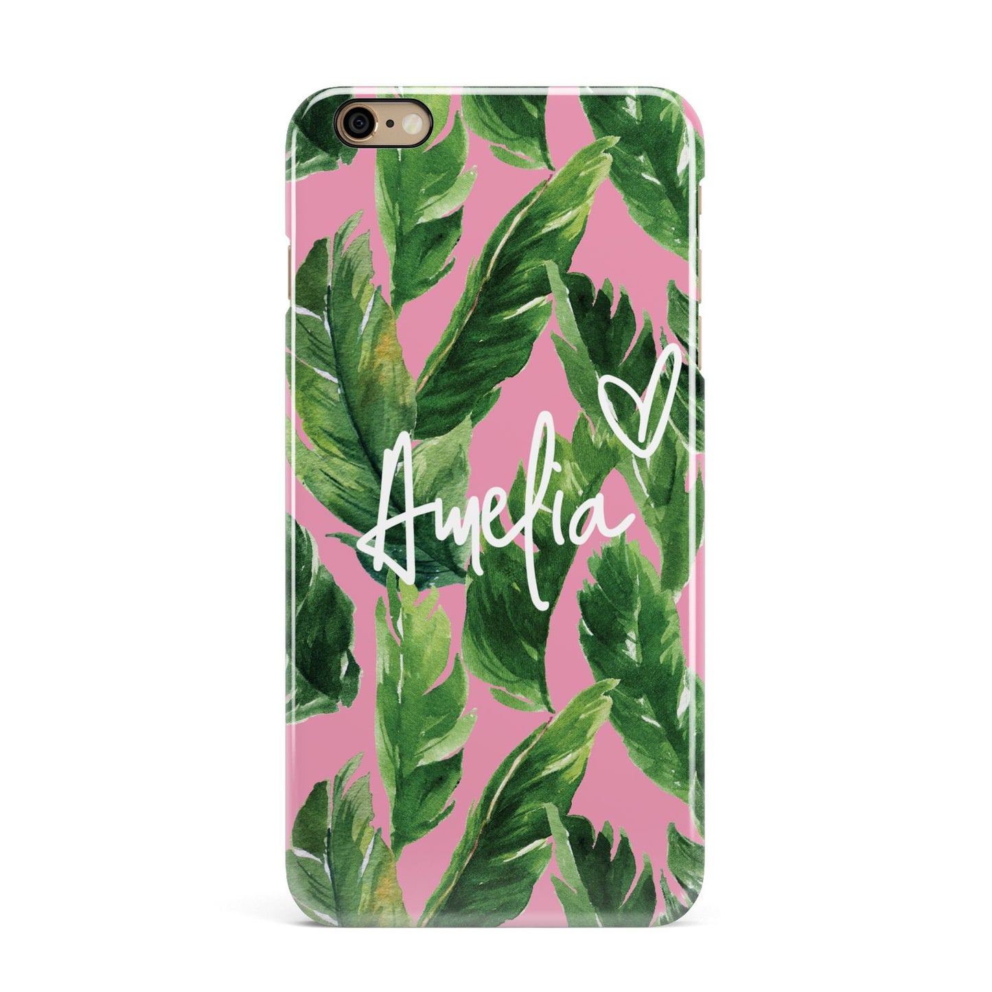 Personalised Pink Green Banana Leaf iPhone 6 Plus 3D Snap Case on Gold Phone