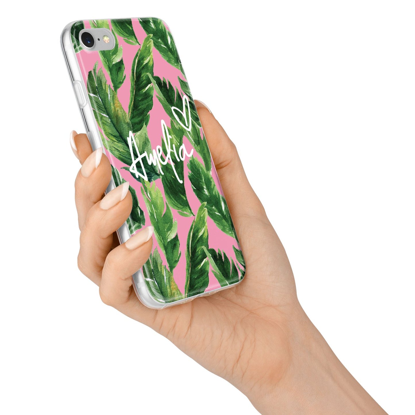 Personalised Pink Green Banana Leaf iPhone 7 Bumper Case on Silver iPhone Alternative Image