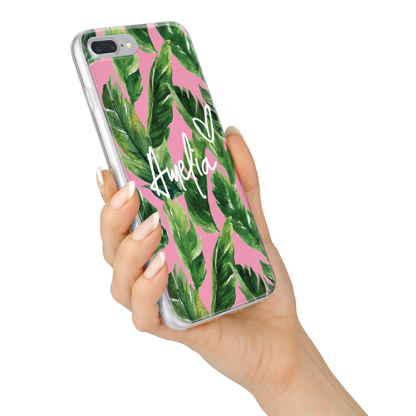 Personalised Pink Green Banana Leaf iPhone 7 Plus Bumper Case on Silver iPhone Alternative Image