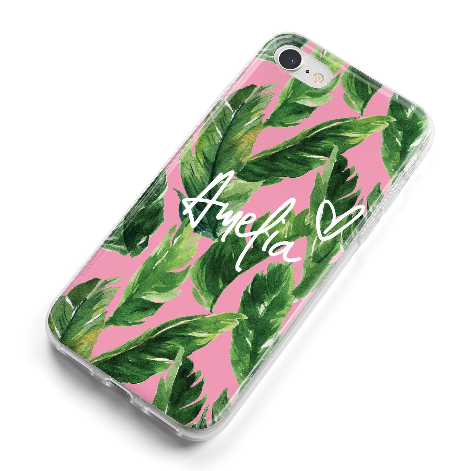 Personalised Pink Green Banana Leaf iPhone 8 Bumper Case on Silver iPhone Alternative Image