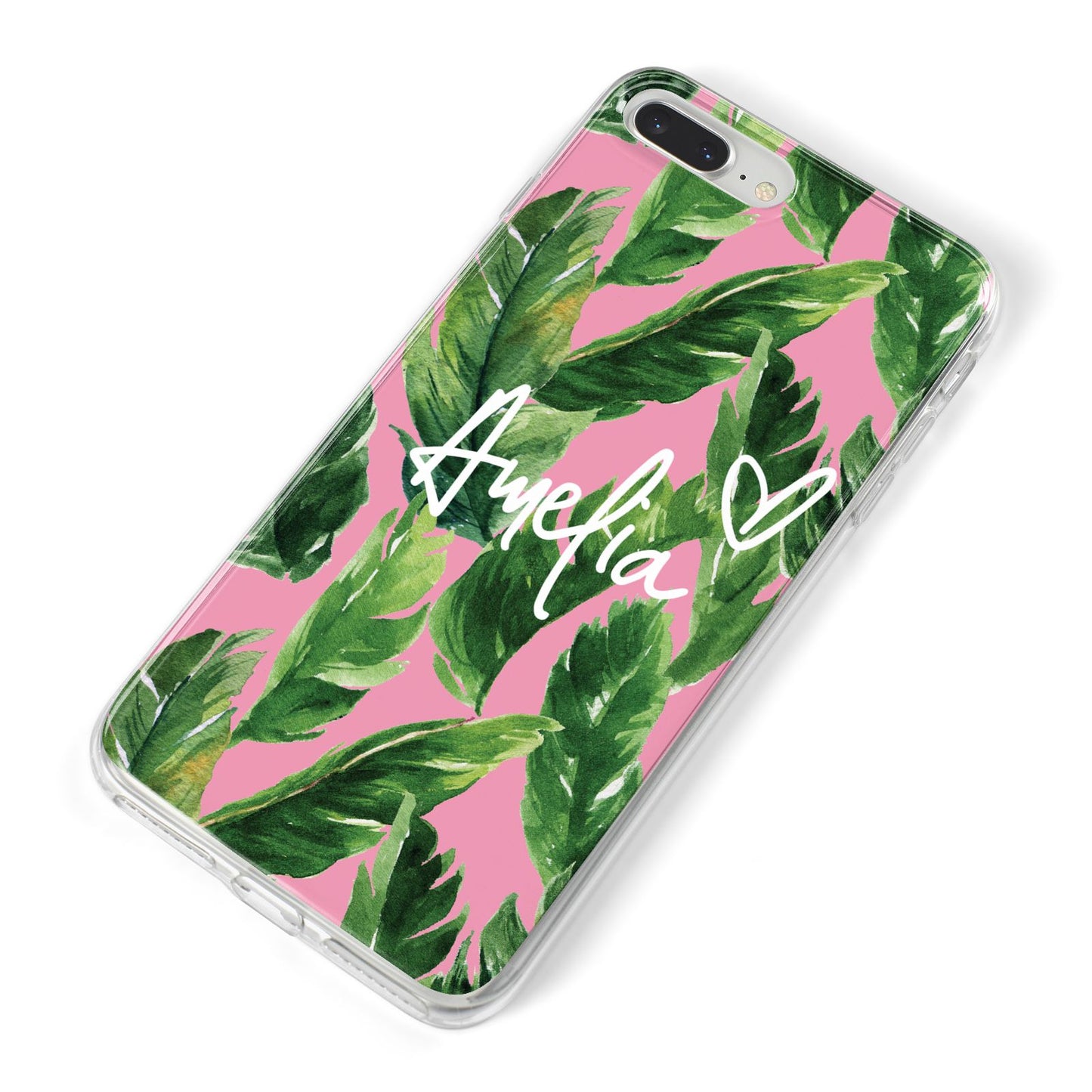 Personalised Pink Green Banana Leaf iPhone 8 Plus Bumper Case on Silver iPhone Alternative Image