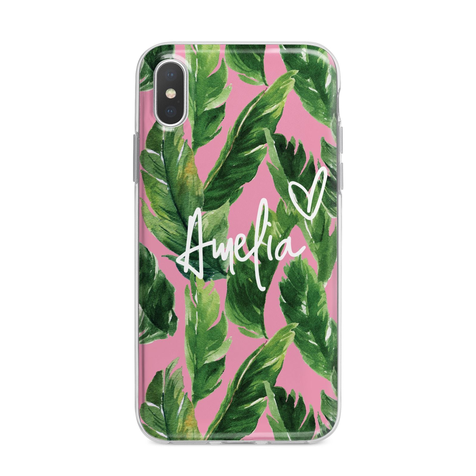 Personalised Pink Green Banana Leaf iPhone X Bumper Case on Silver iPhone Alternative Image 1