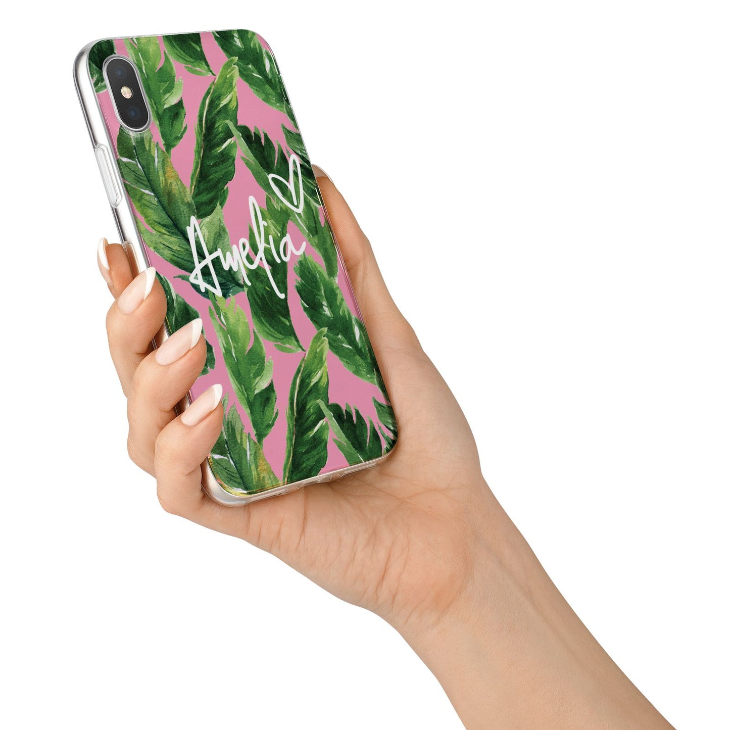 Personalised Pink Green Banana Leaf iPhone X Bumper Case on Silver iPhone Alternative Image 2