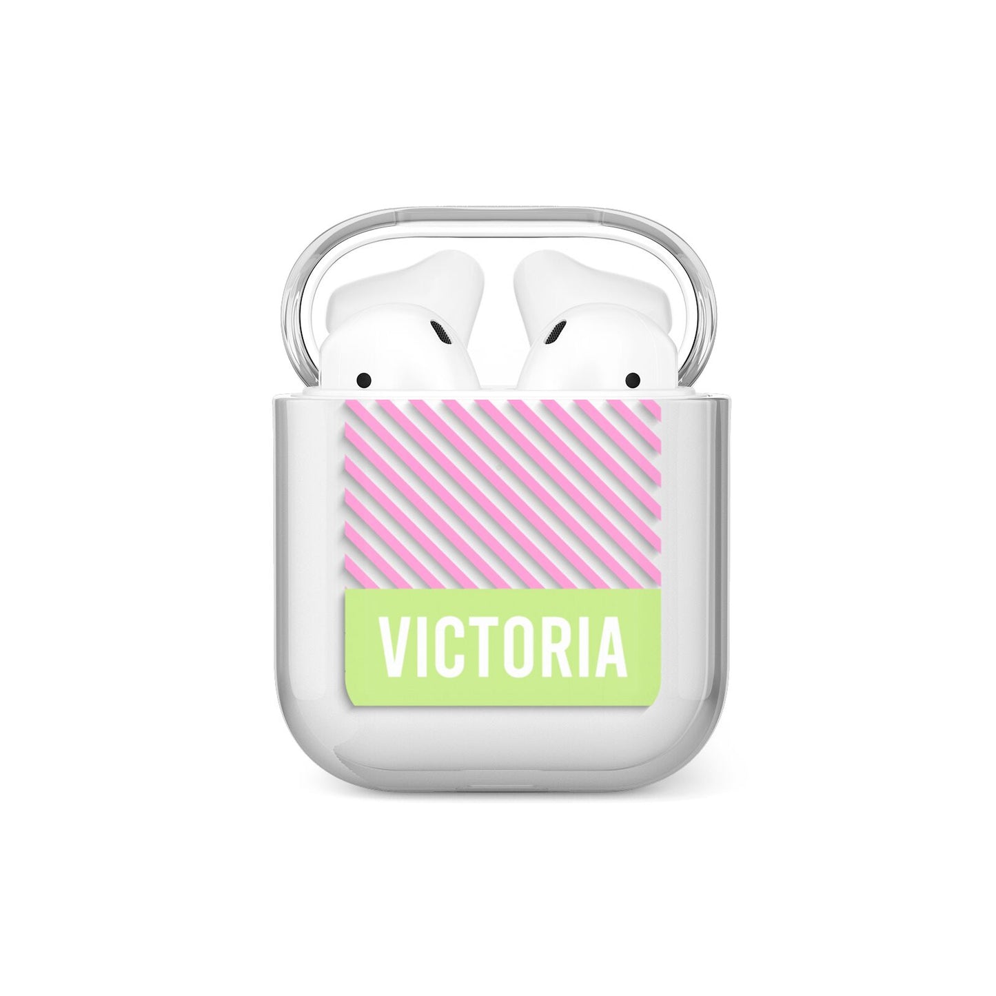 Personalised Pink Green Striped AirPods Case