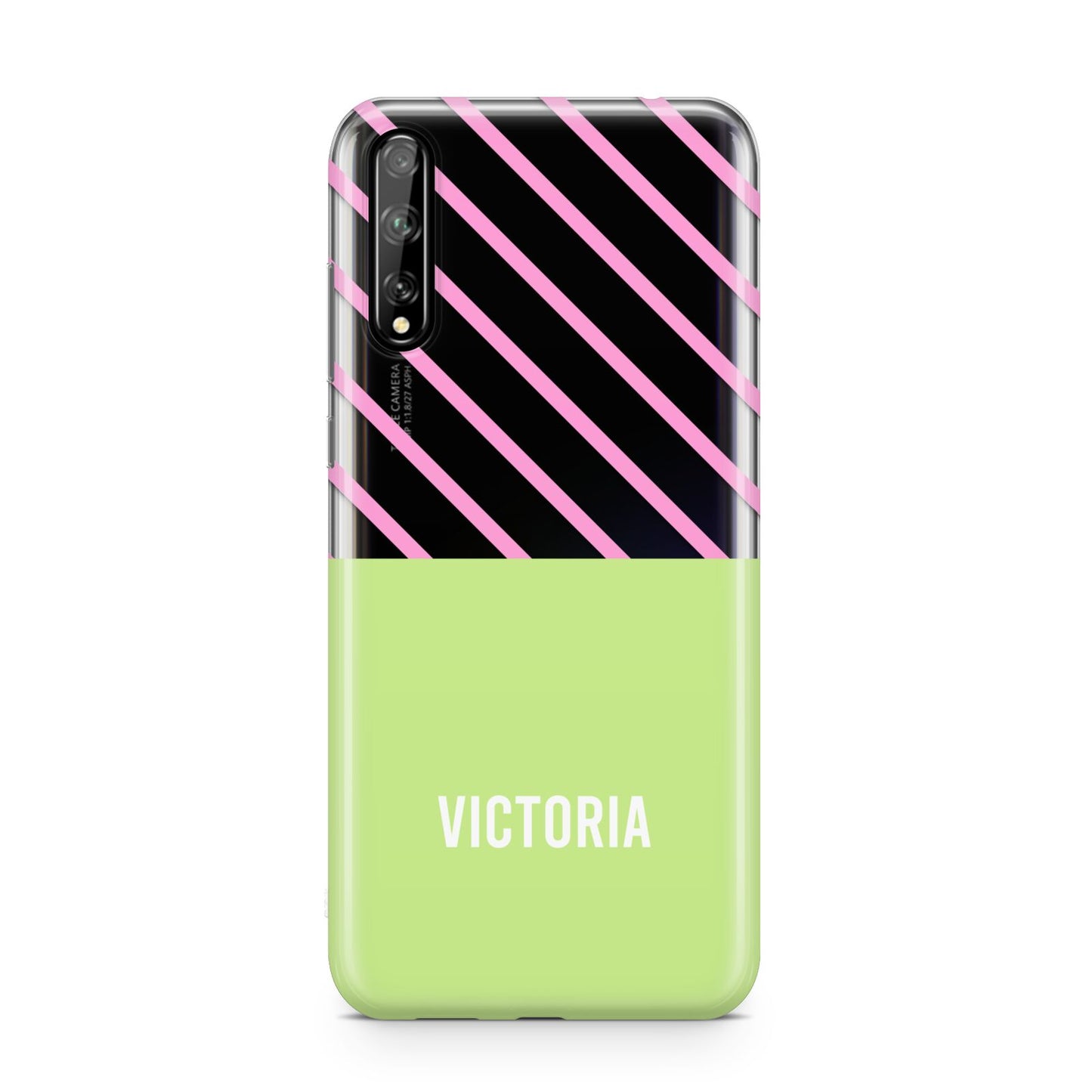 Personalised Pink Green Striped Huawei Enjoy 10s Phone Case