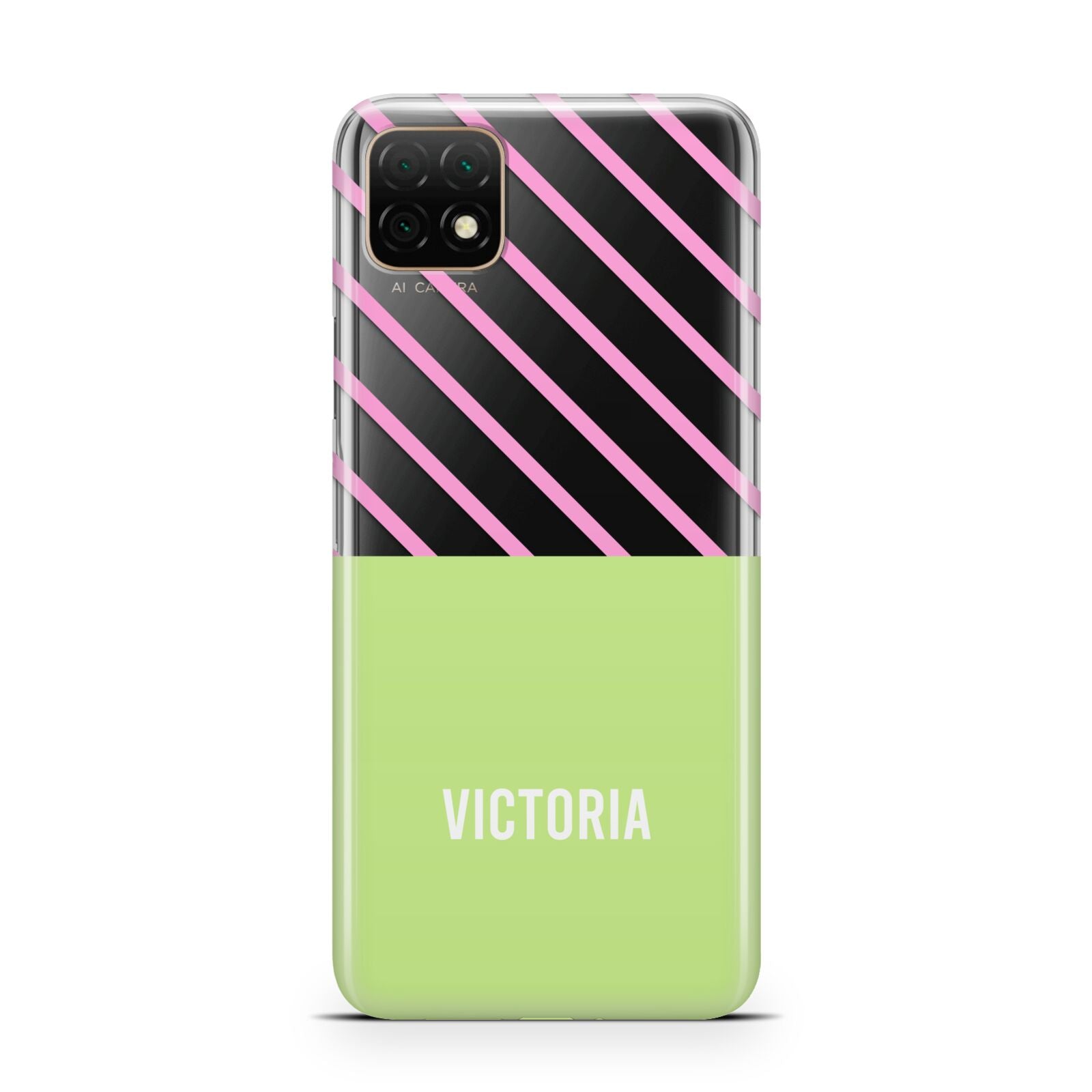 Personalised Pink Green Striped Huawei Enjoy 20 Phone Case