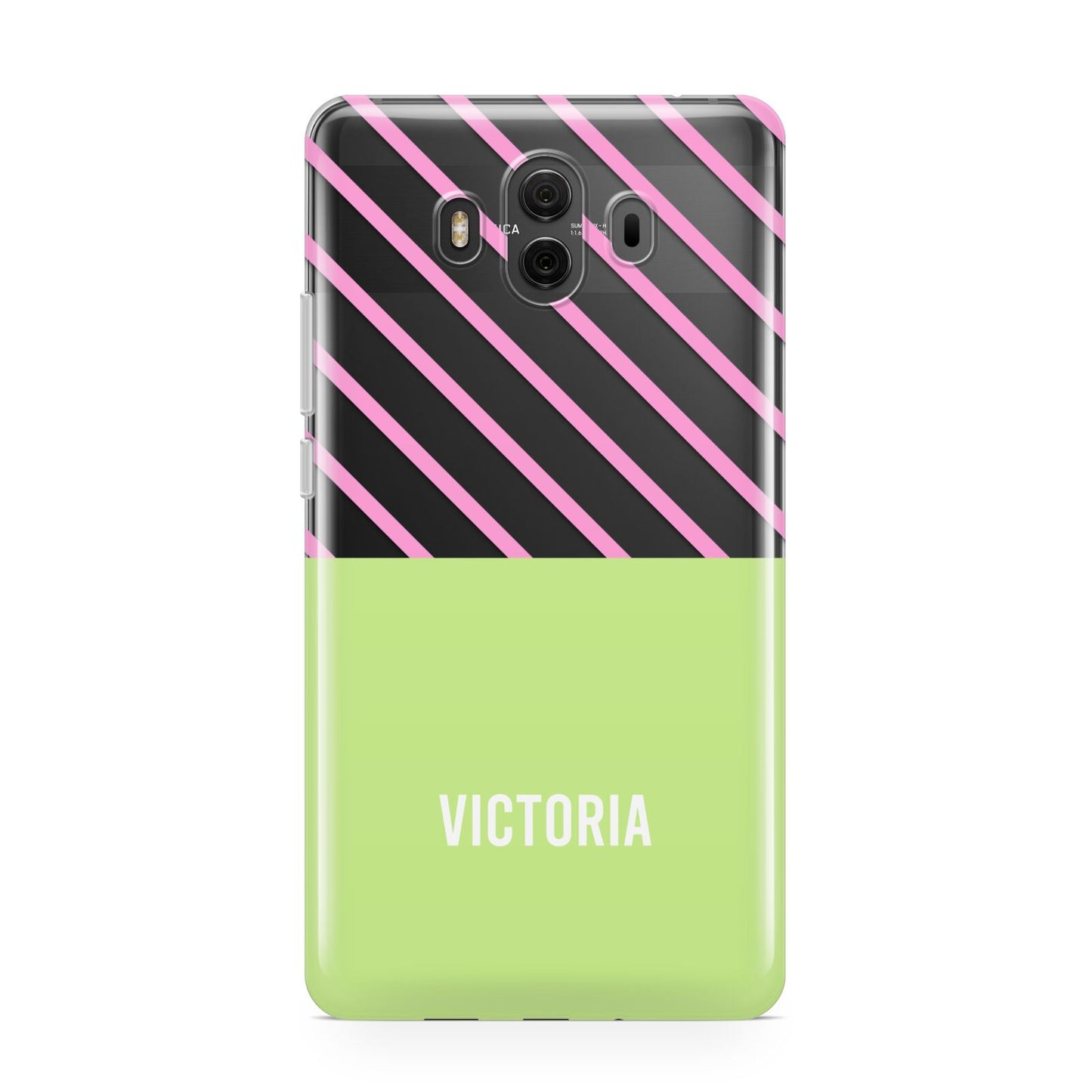 Personalised Pink Green Striped Huawei Mate 10 Protective Phone Case