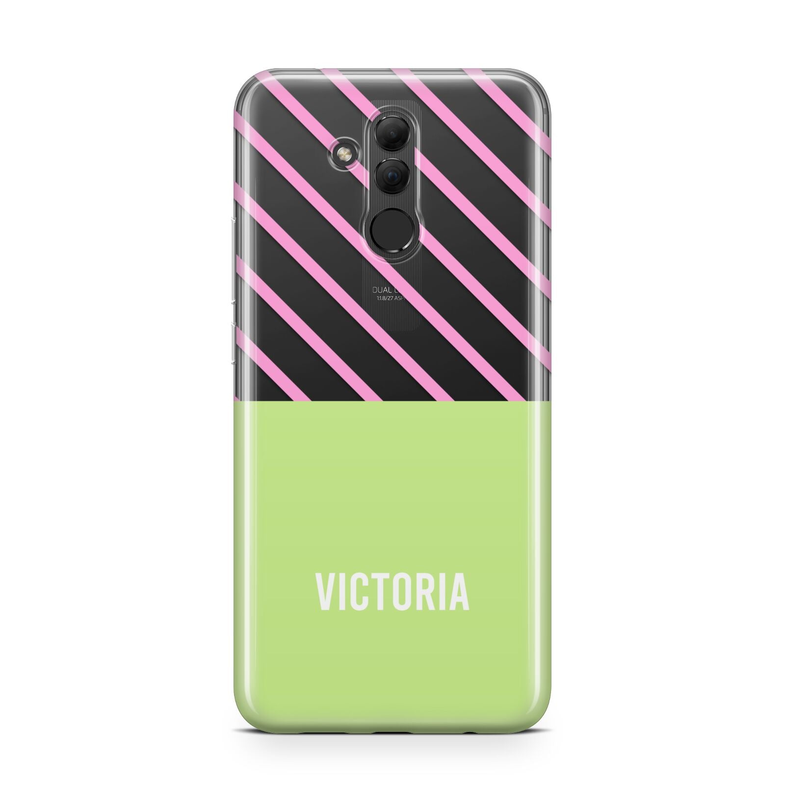 Personalised Pink Green Striped Huawei Mate 20 Lite