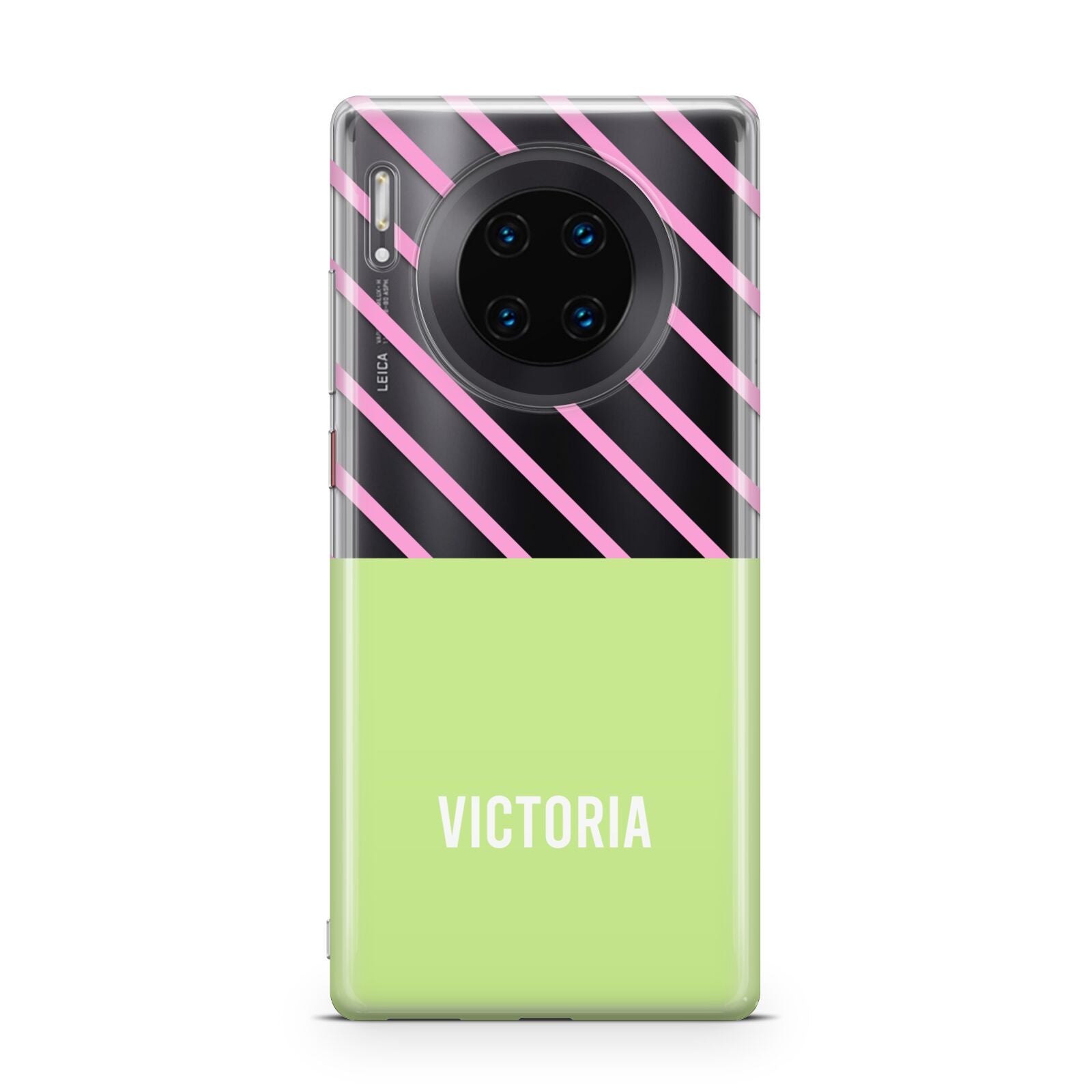 Personalised Pink Green Striped Huawei Mate 30 Pro Phone Case