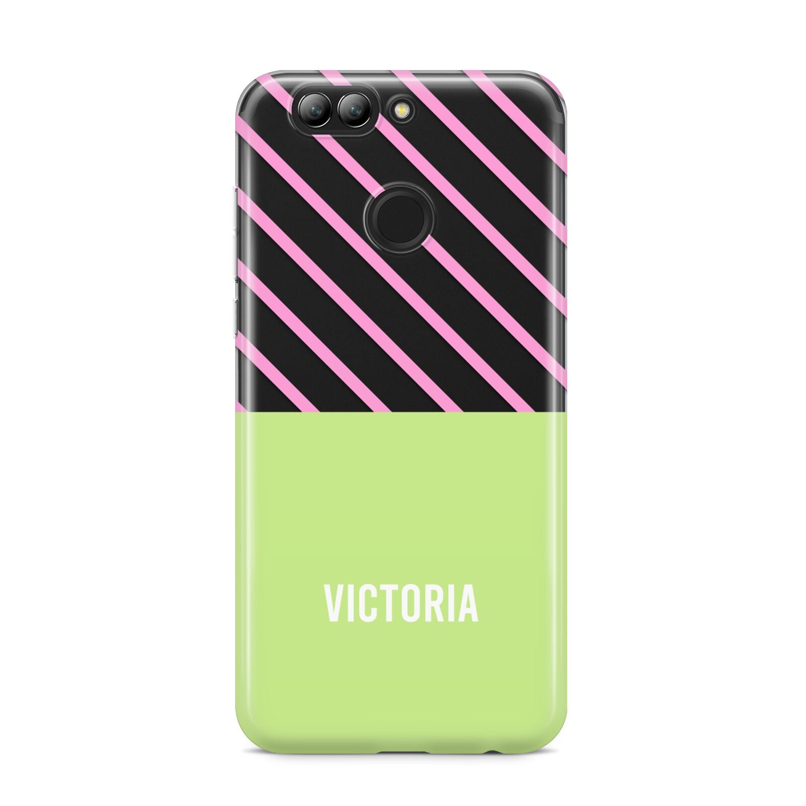 Personalised Pink Green Striped Huawei Nova 2s Phone Case