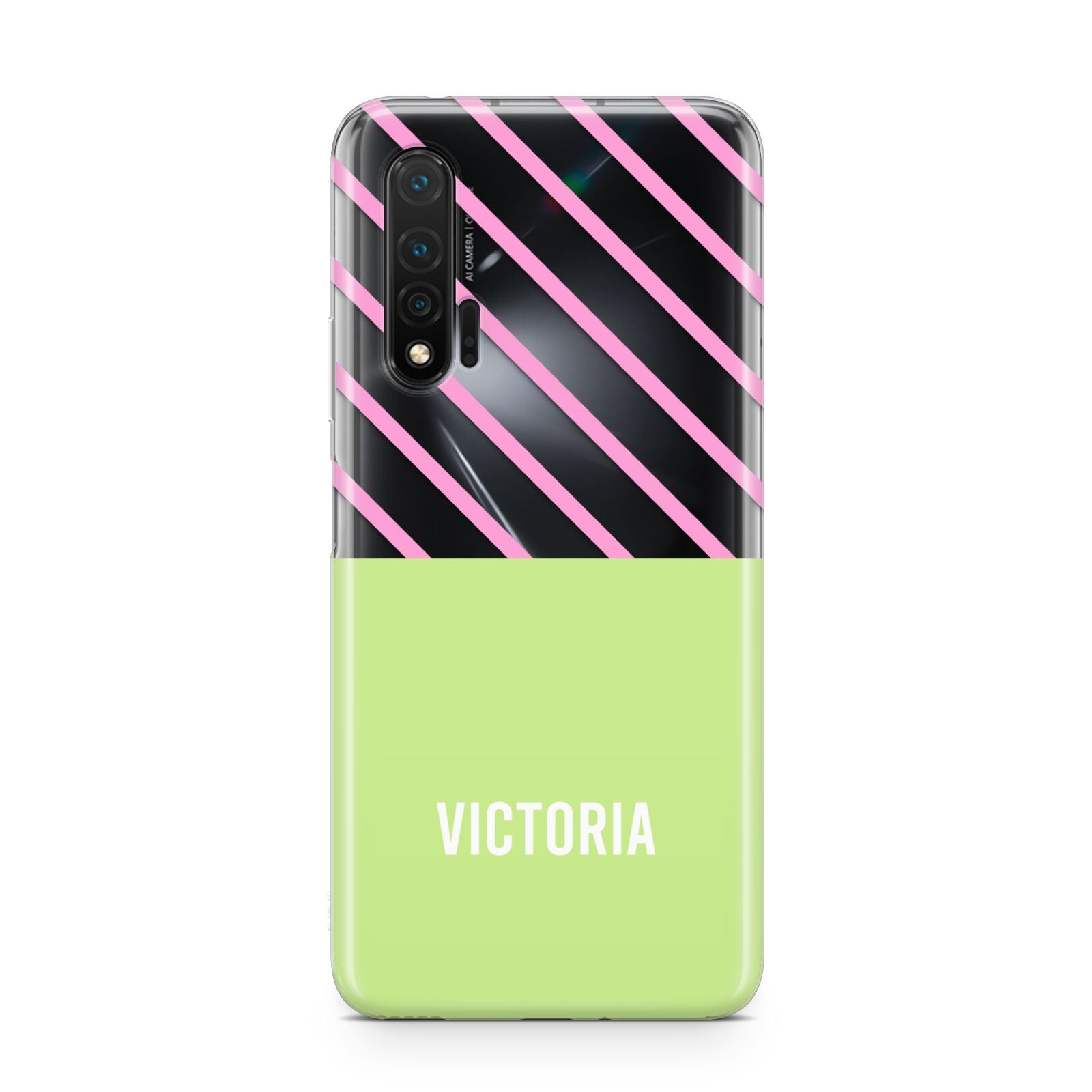 Personalised Pink Green Striped Huawei Nova 6 Phone Case