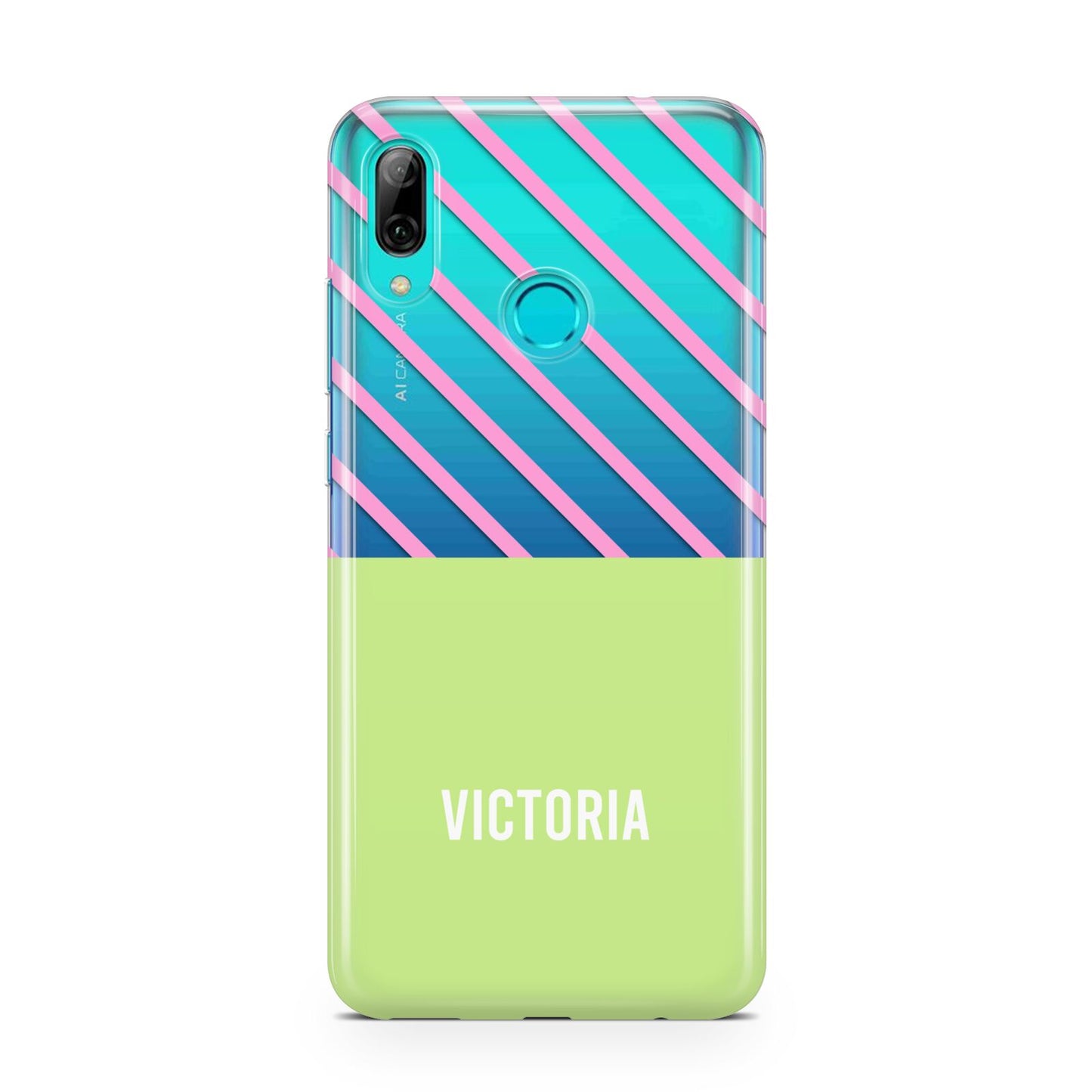 Personalised Pink Green Striped Huawei P Smart 2019 Case