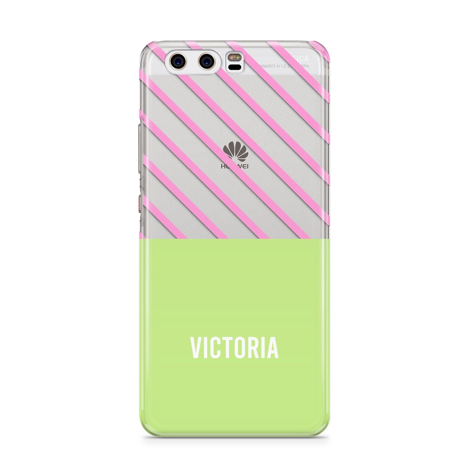 Personalised Pink Green Striped Huawei P10 Phone Case