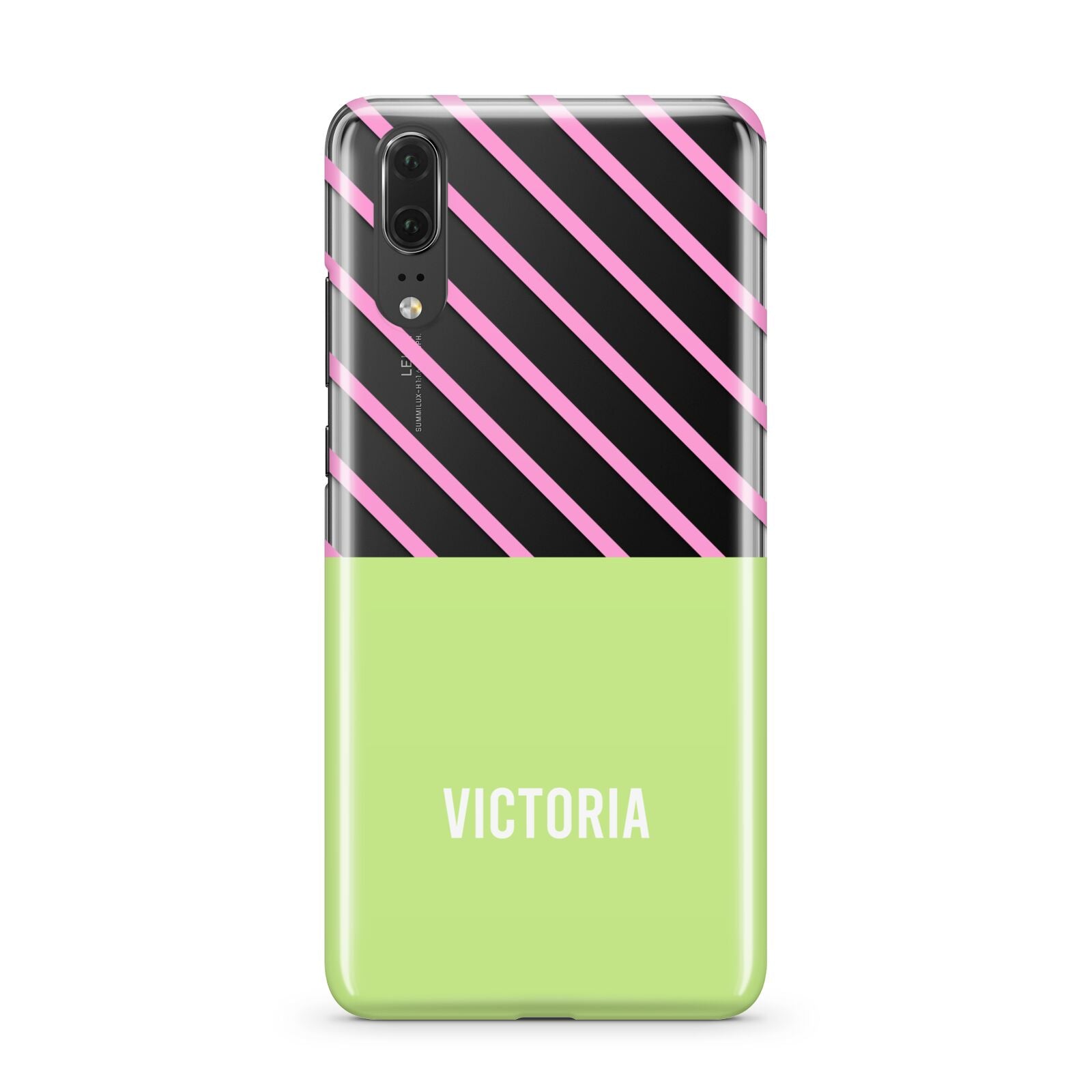 Personalised Pink Green Striped Huawei P20 Phone Case