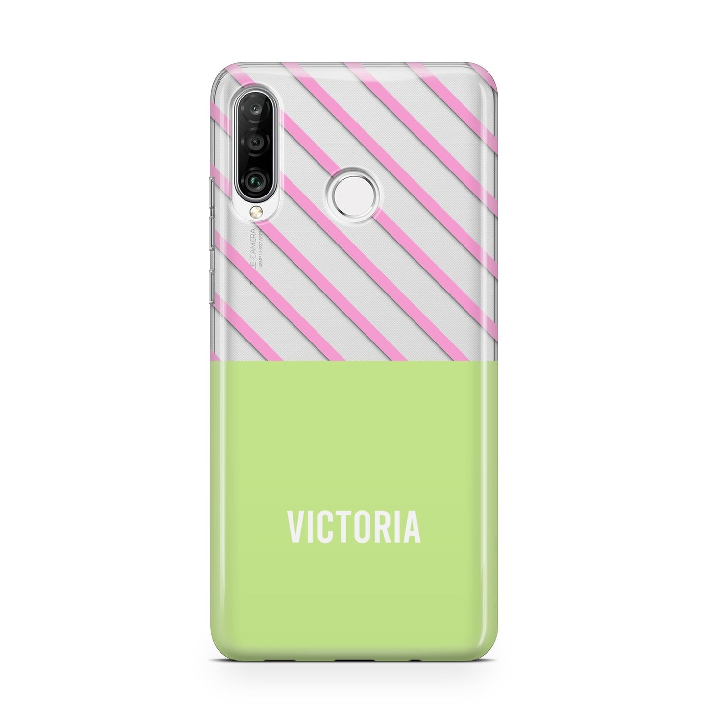 Personalised Pink Green Striped Huawei P30 Lite Phone Case