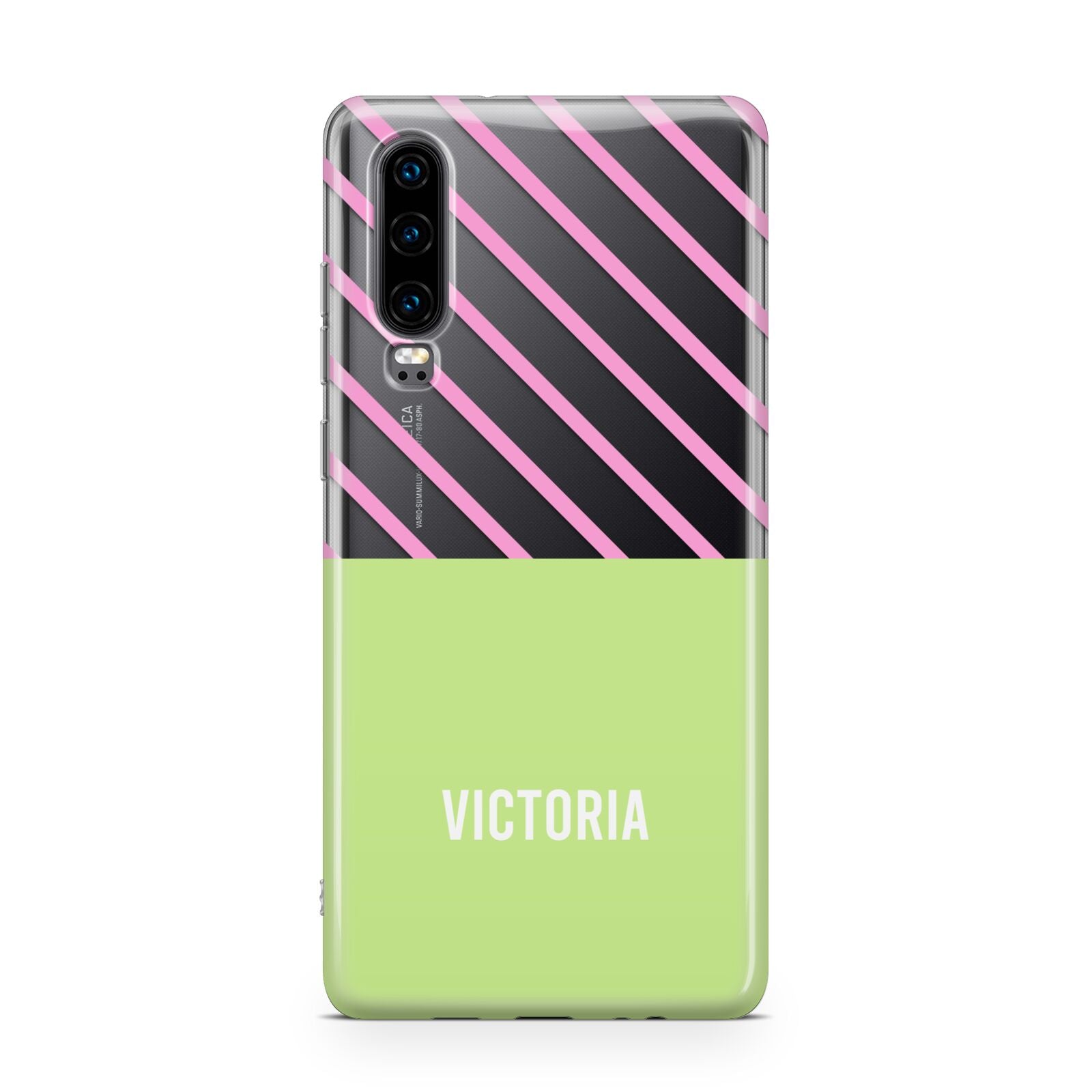 Personalised Pink Green Striped Huawei P30 Phone Case