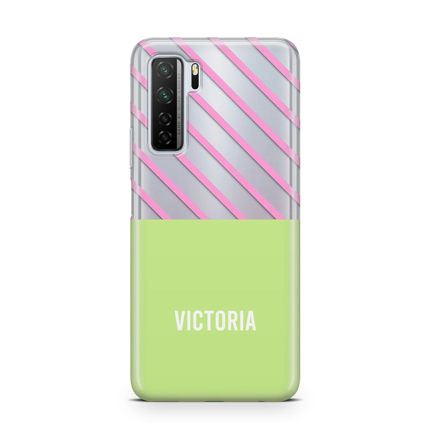 Personalised Pink Green Striped Huawei P40 Lite 5G Phone Case