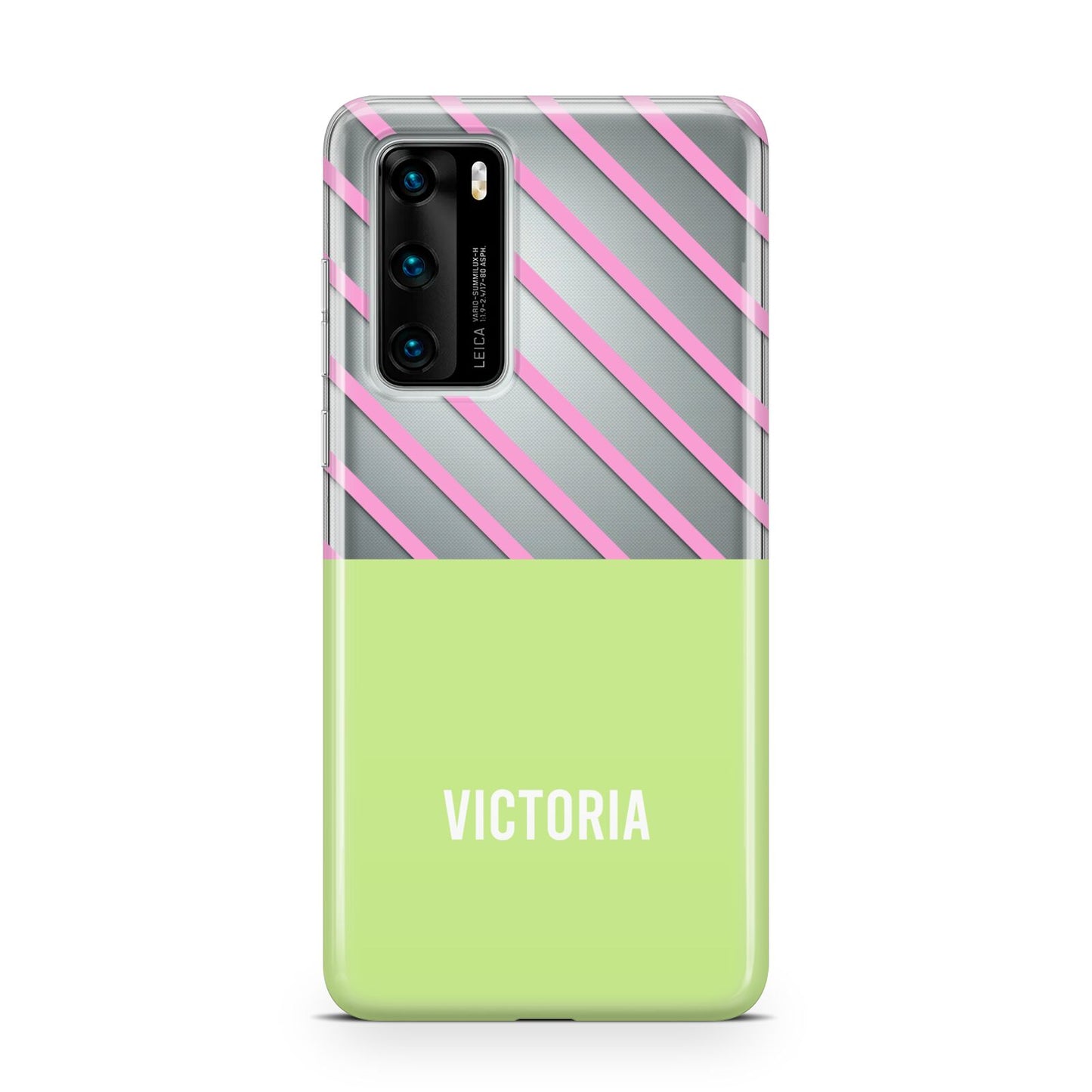 Personalised Pink Green Striped Huawei P40 Phone Case