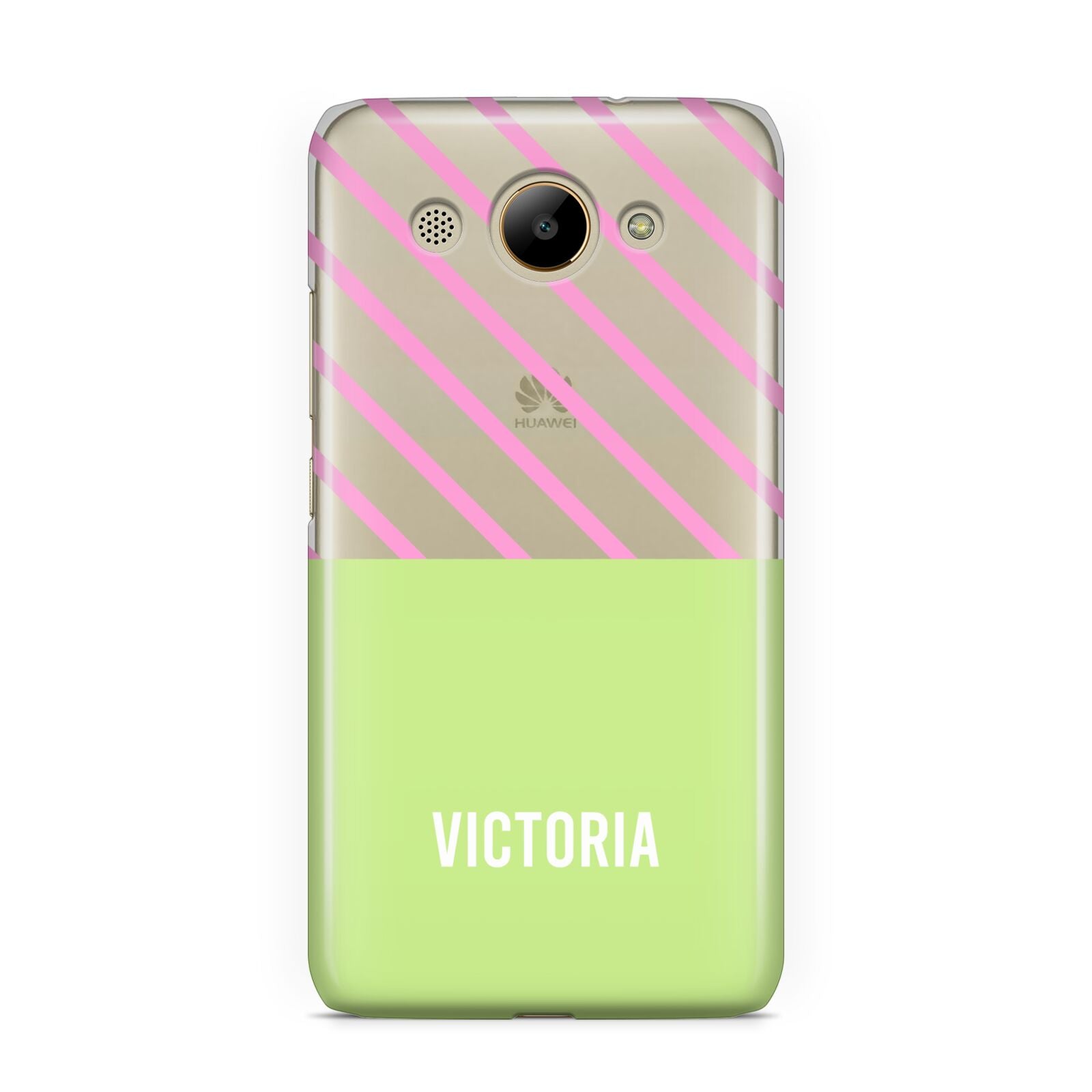 Personalised Pink Green Striped Huawei Y3 2017