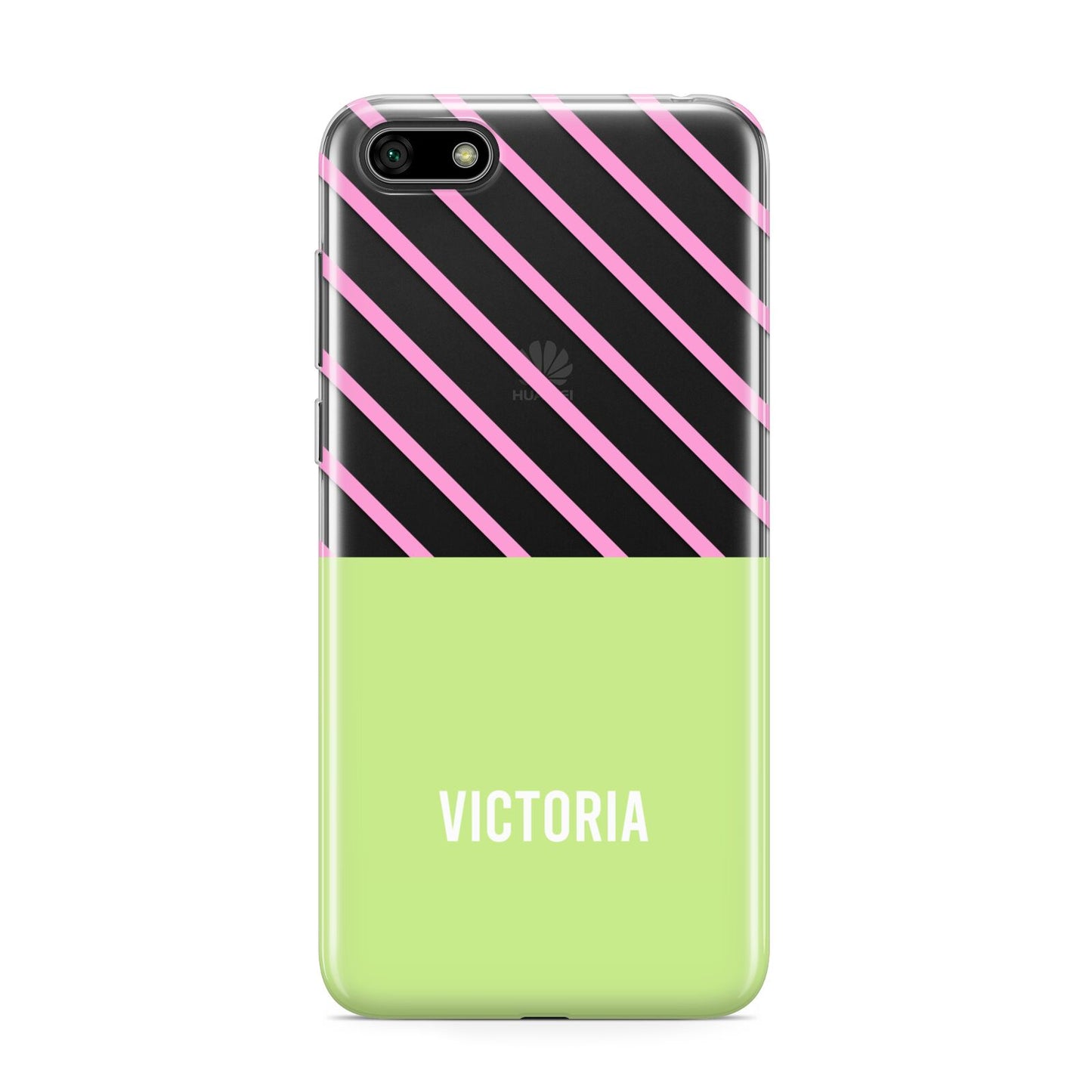 Personalised Pink Green Striped Huawei Y5 Prime 2018 Phone Case