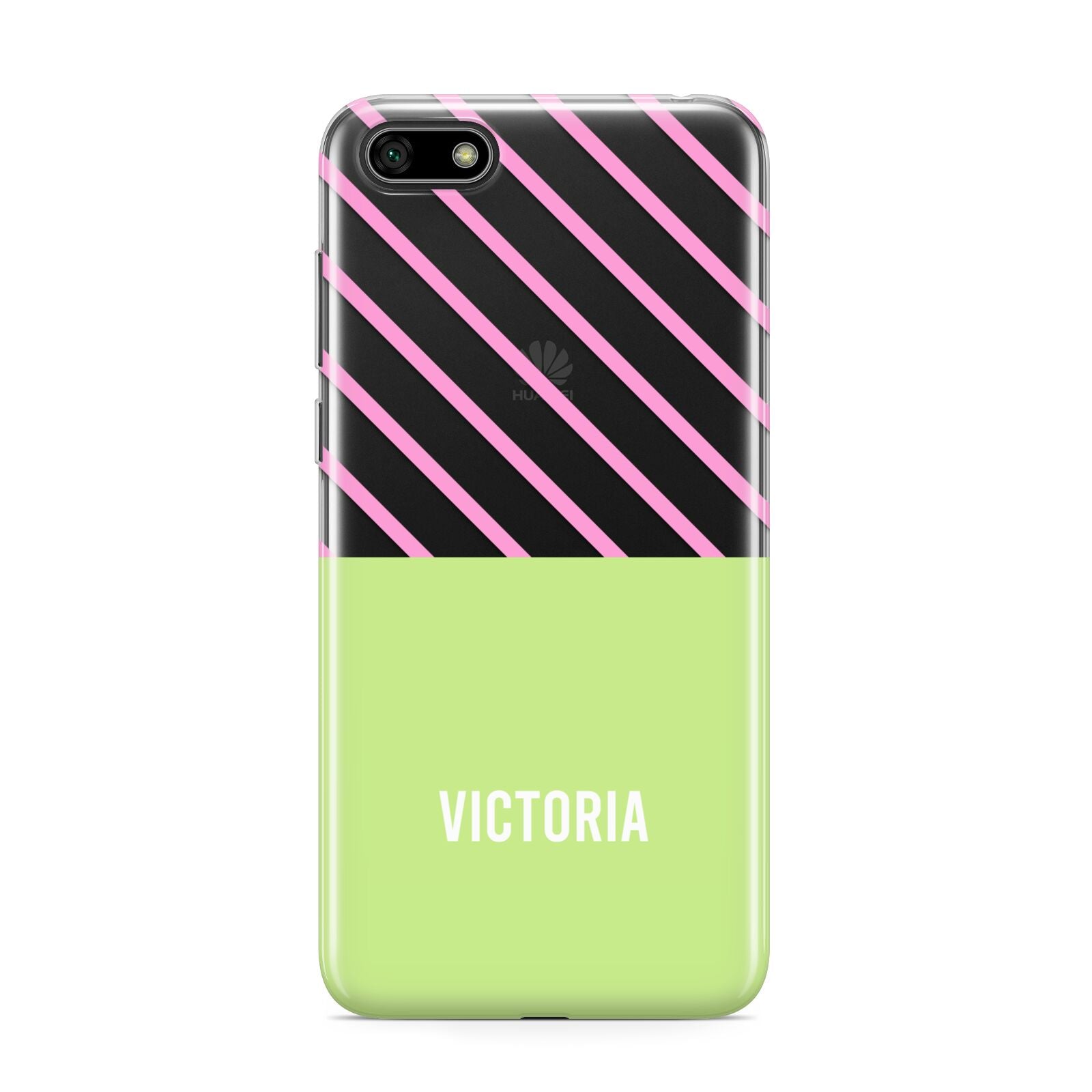 Personalised Pink Green Striped Huawei Y5 Prime 2018 Phone Case