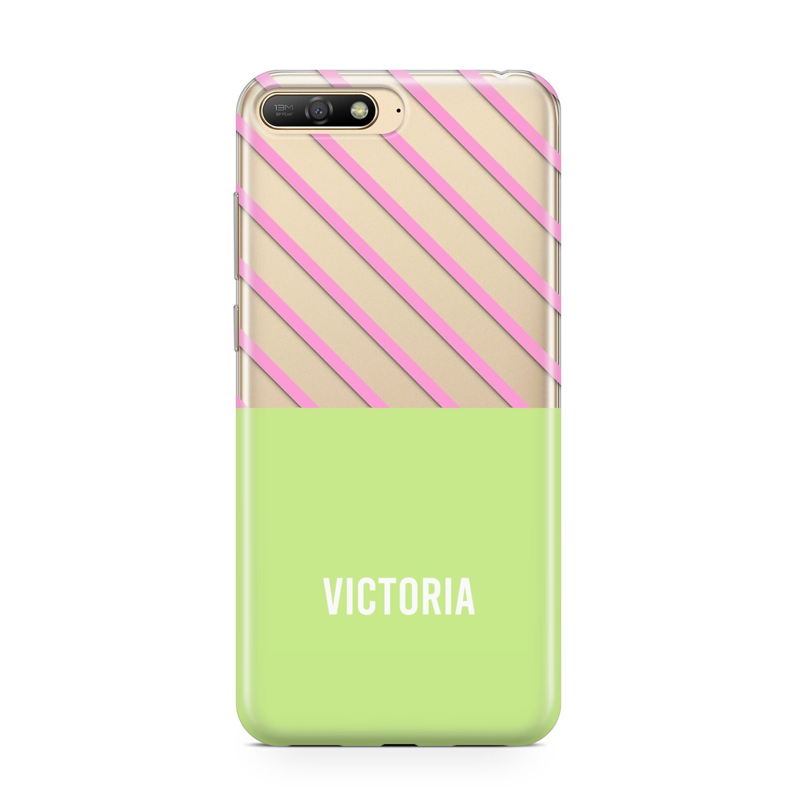 Personalised Pink Green Striped Huawei Y6 2018