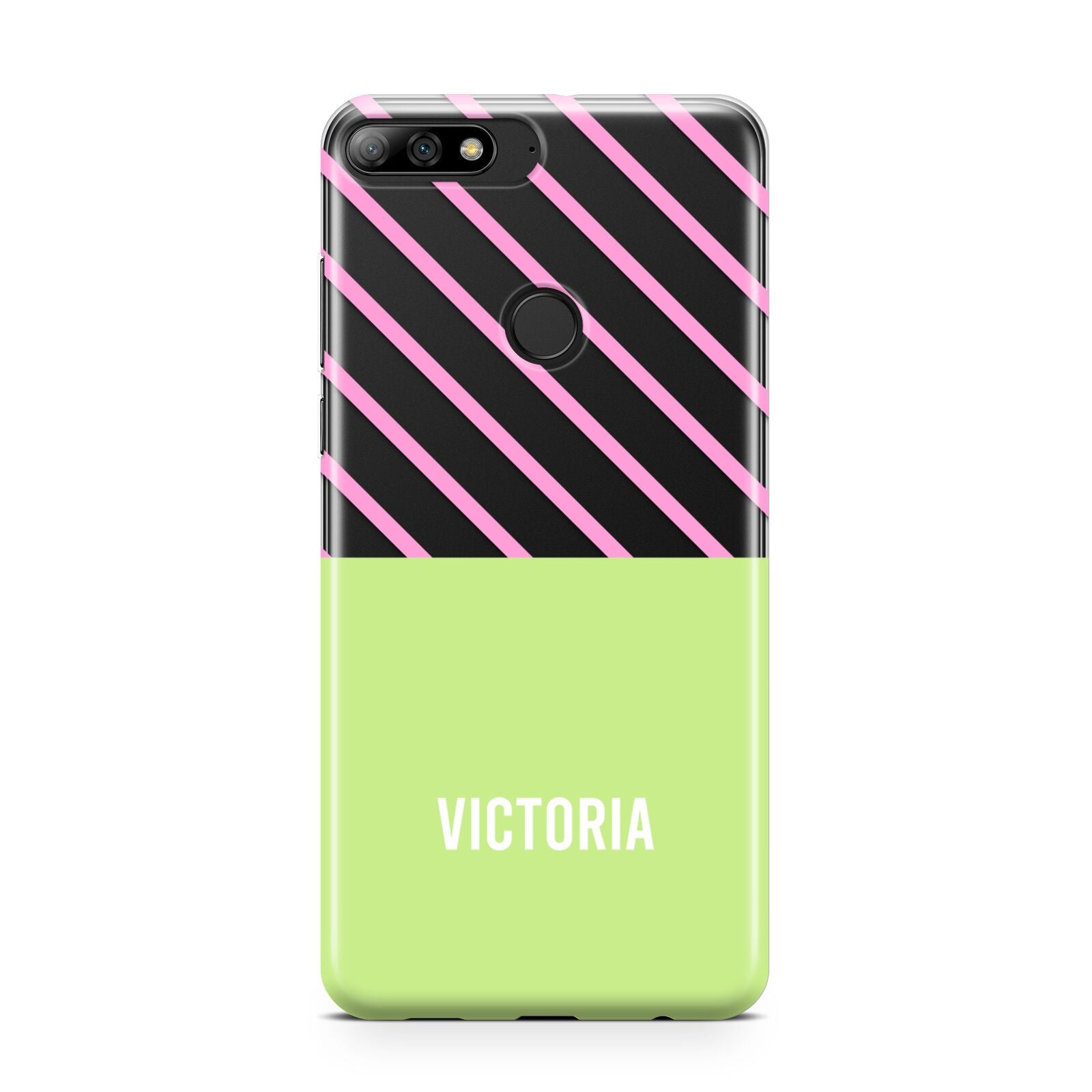 Personalised Pink Green Striped Huawei Y7 2018