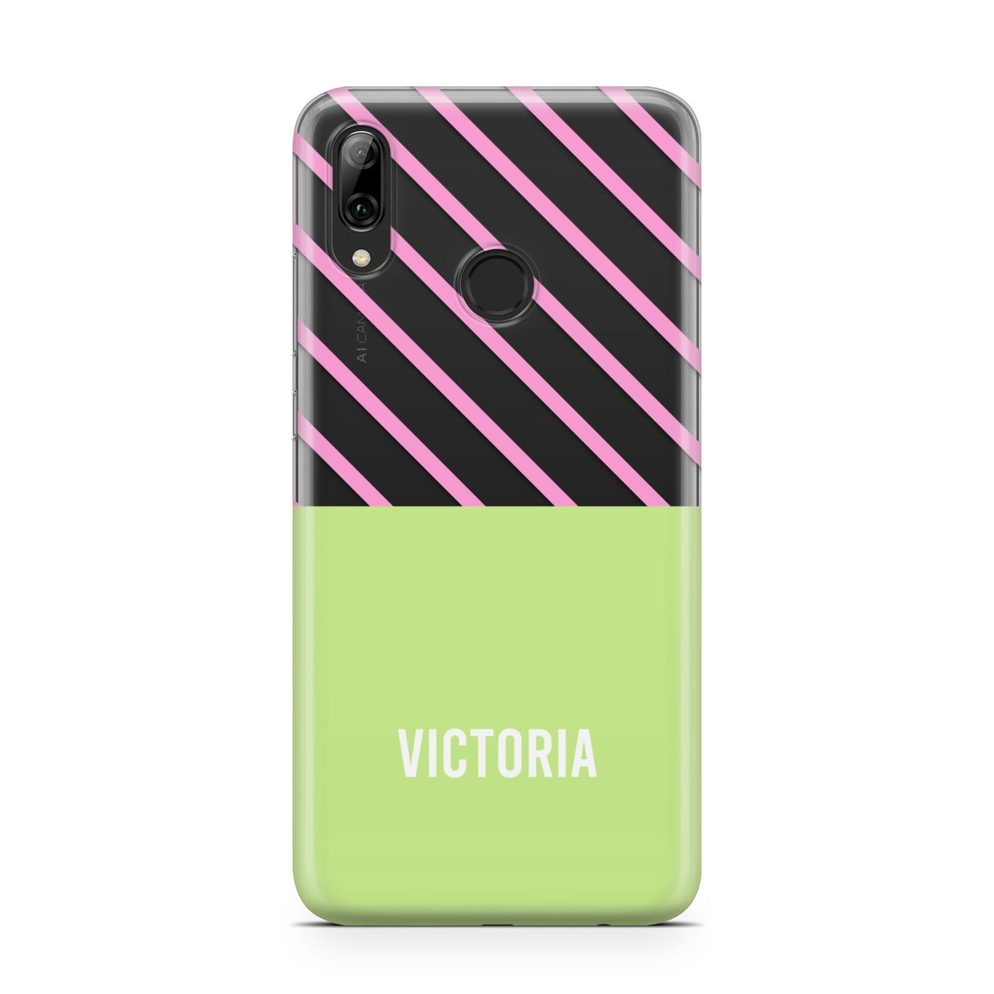 Personalised Pink Green Striped Huawei Y7 2019