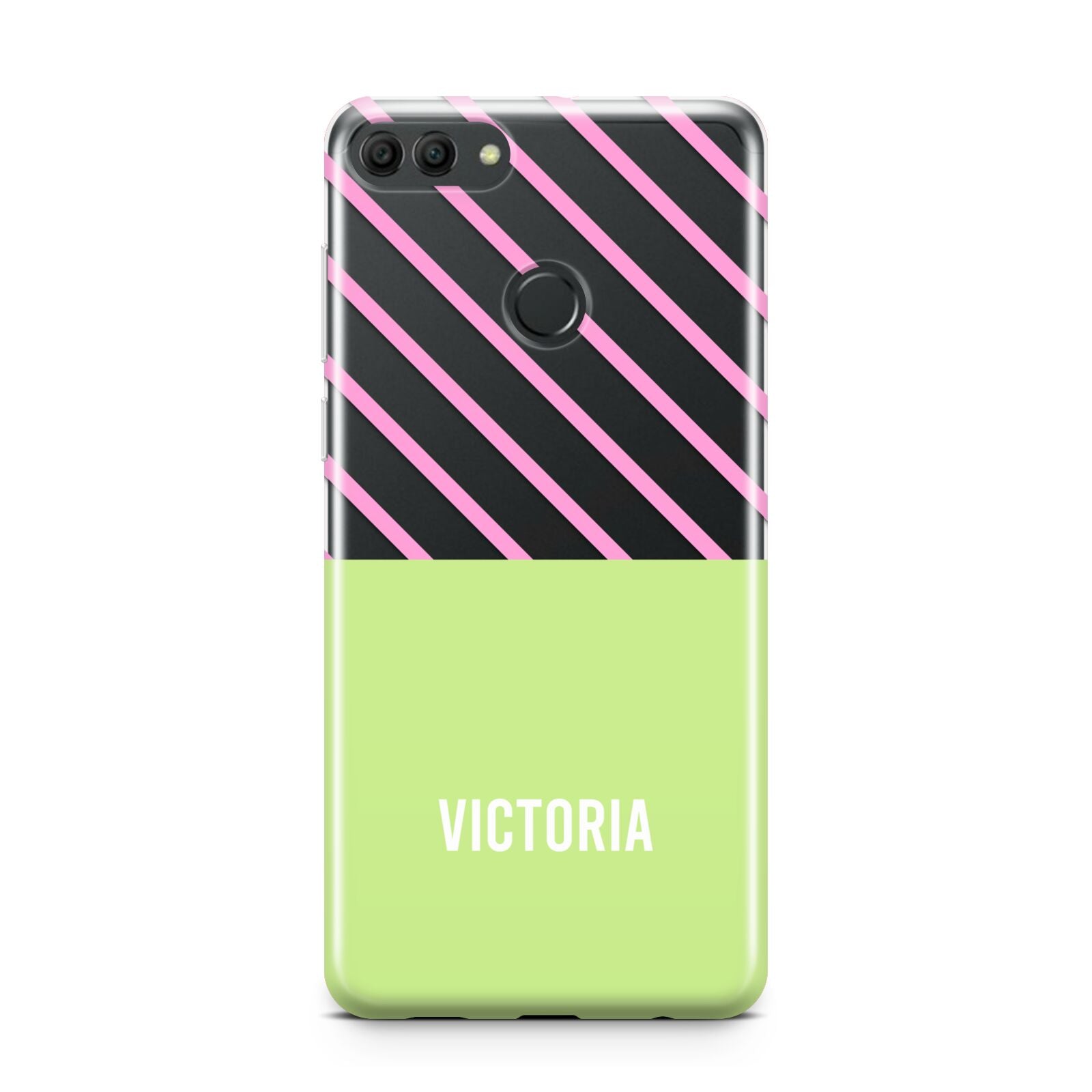 Personalised Pink Green Striped Huawei Y9 2018