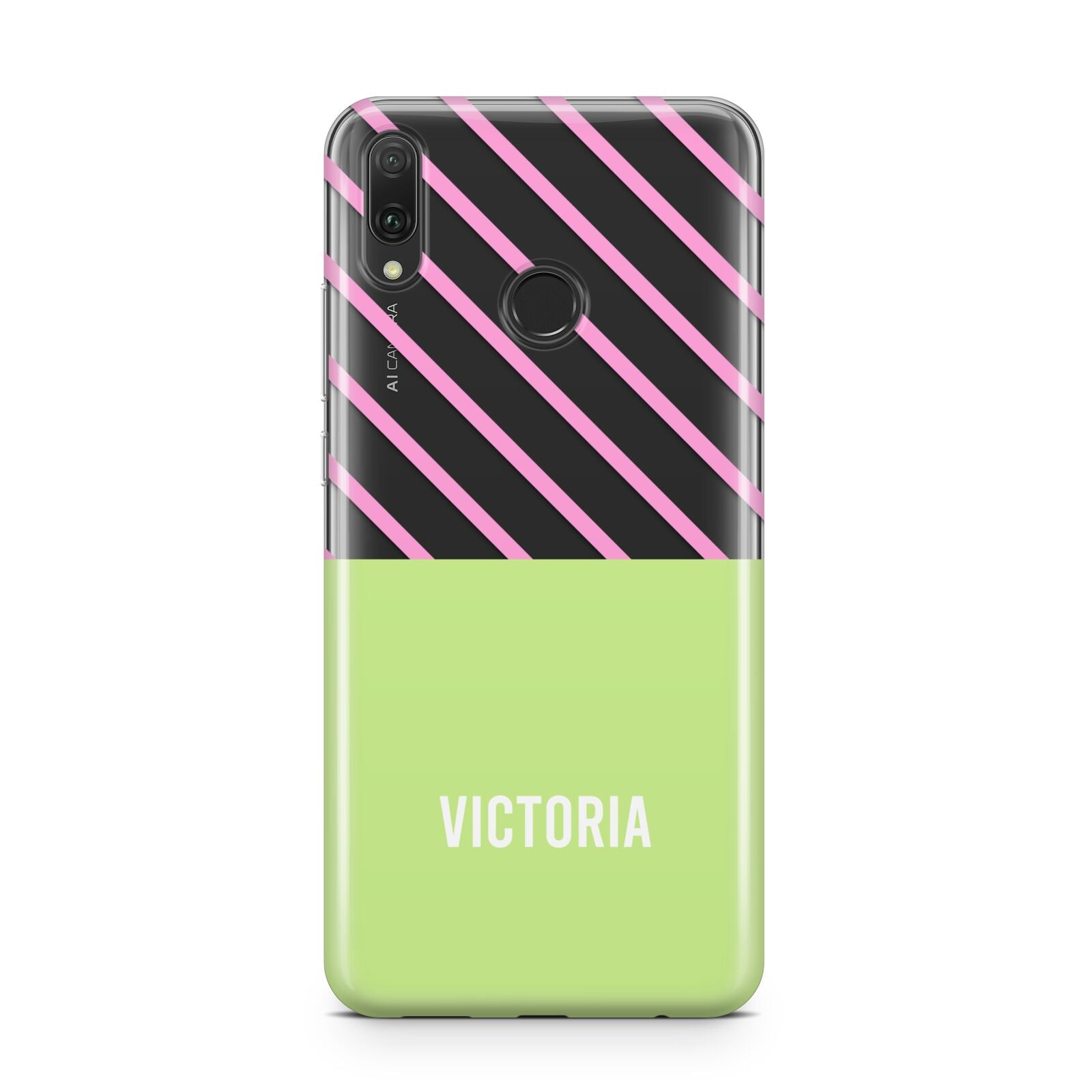 Personalised Pink Green Striped Huawei Y9 2019