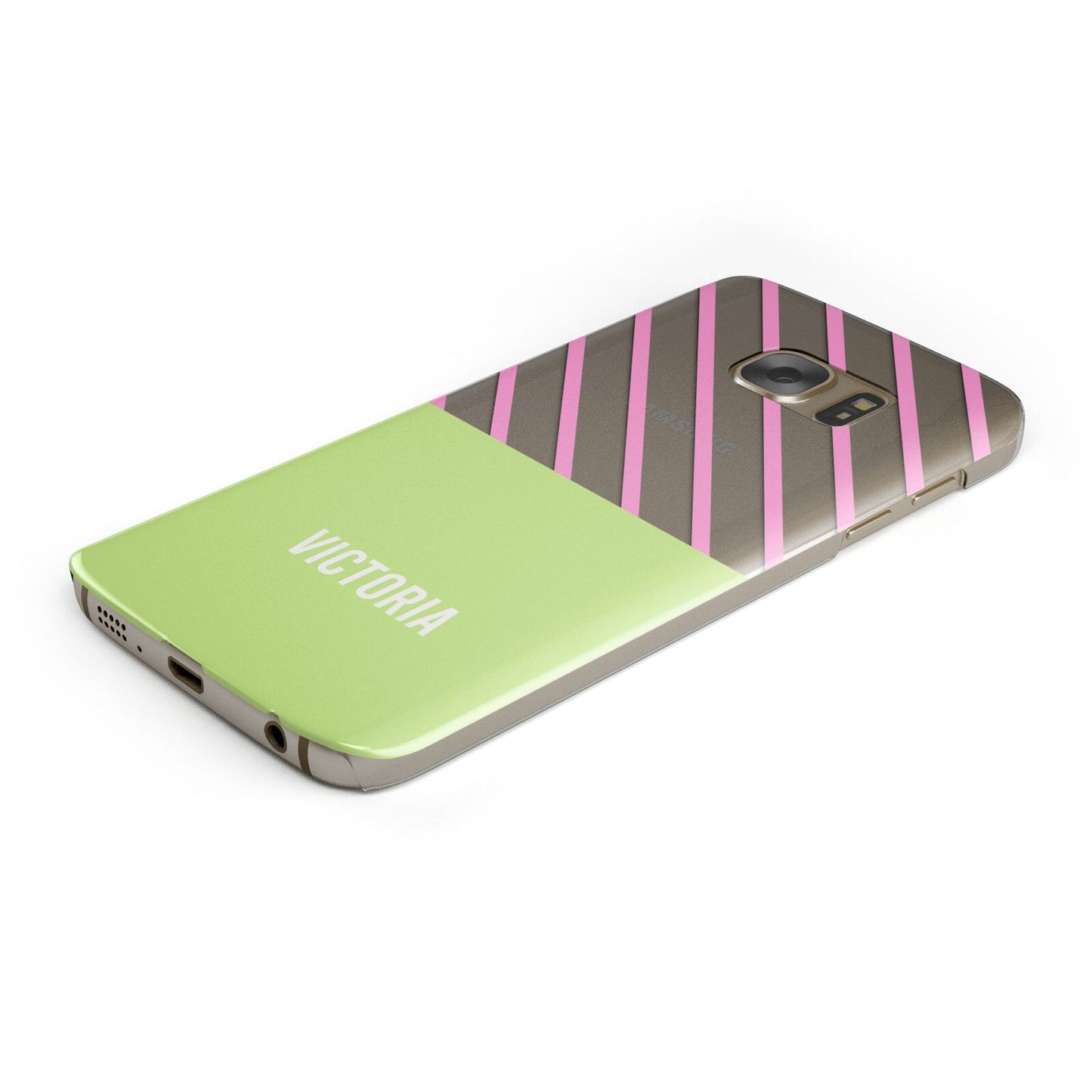 Personalised Pink Green Striped Protective Samsung Galaxy Case Angled Image