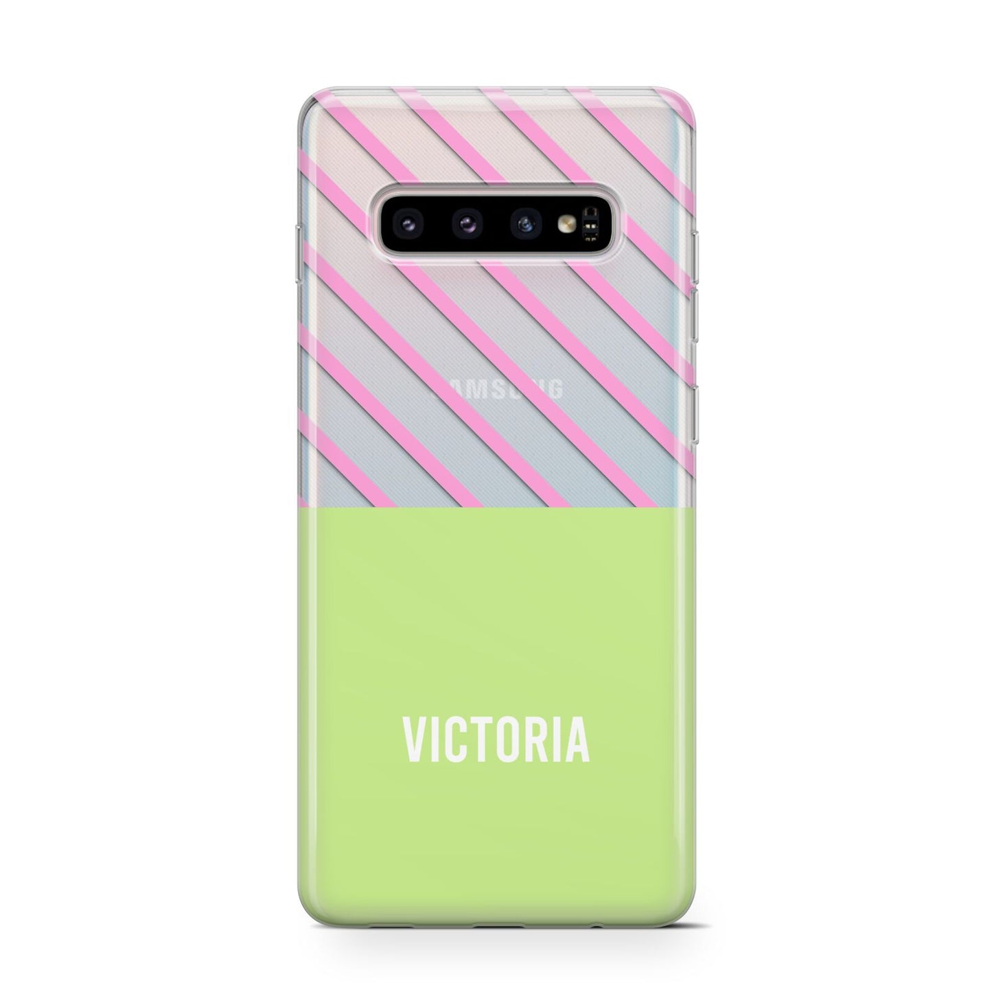 Personalised Pink Green Striped Protective Samsung Galaxy Case