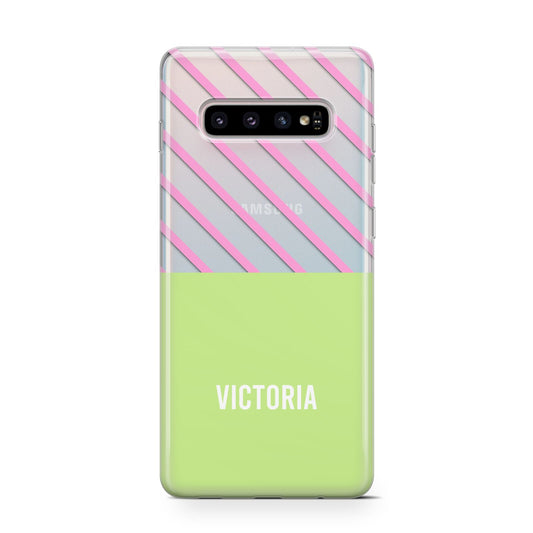 Personalised Pink Green Striped Protective Samsung Galaxy Case