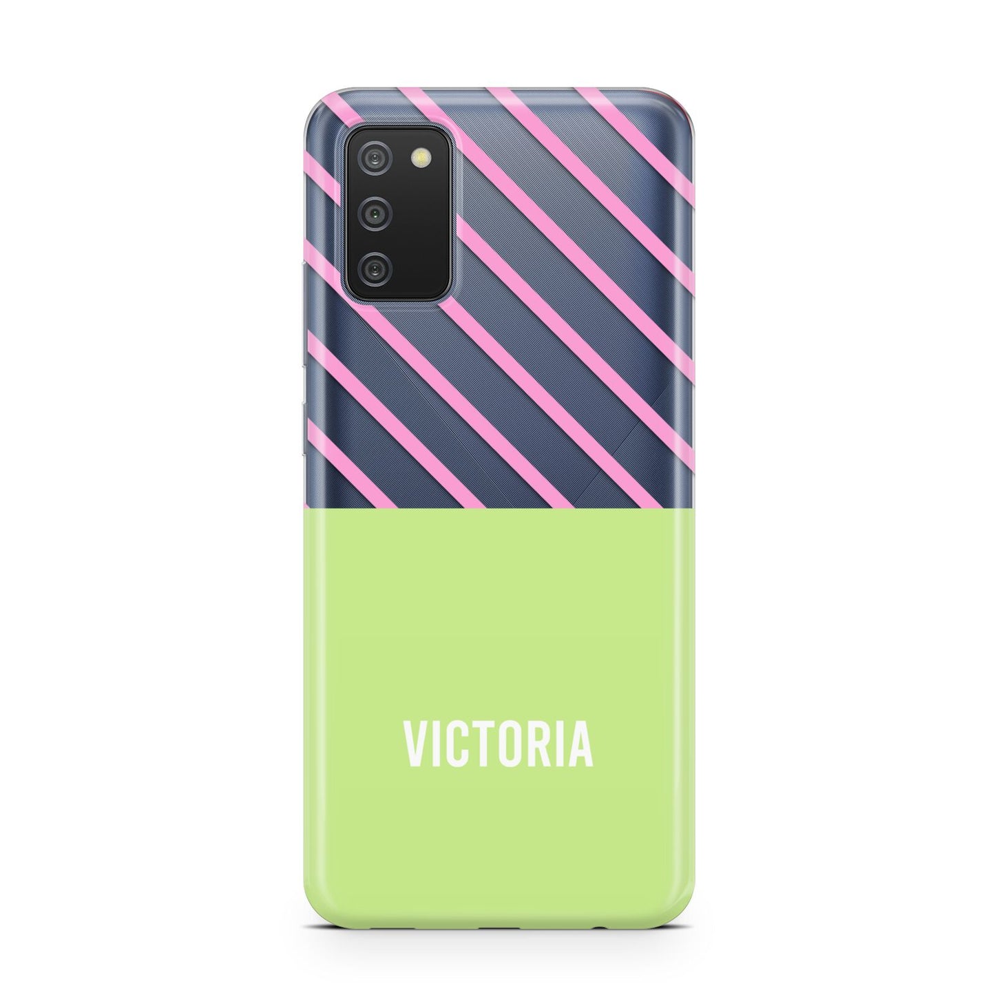 Personalised Pink Green Striped Samsung A02s Case