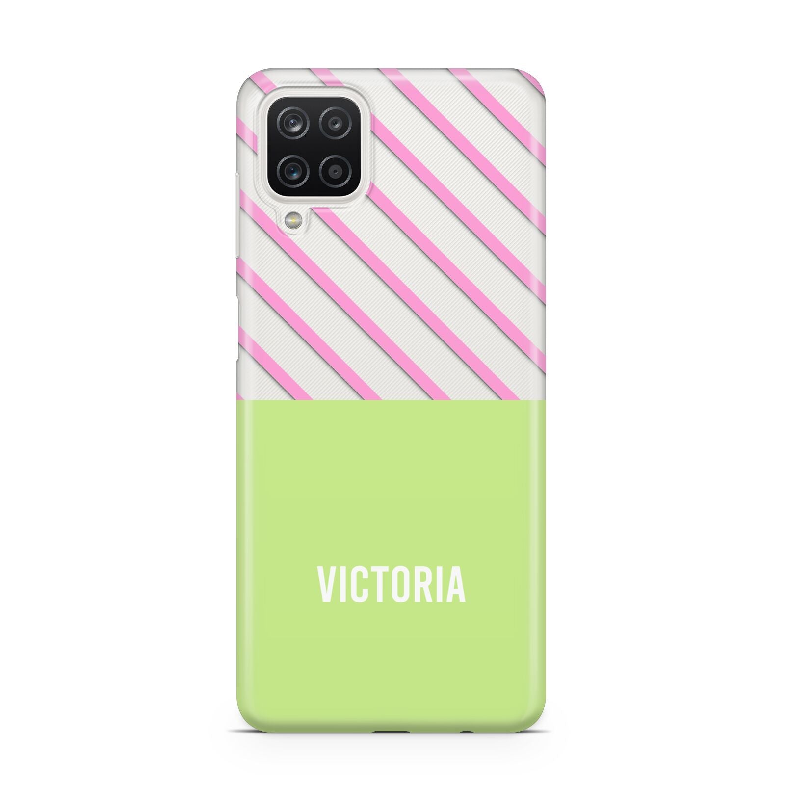 Personalised Pink Green Striped Samsung A12 Case