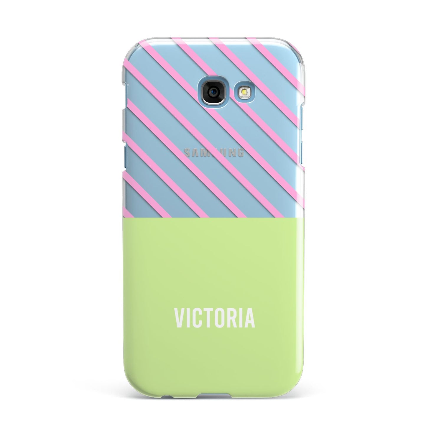 Personalised Pink Green Striped Samsung Galaxy A7 2017 Case