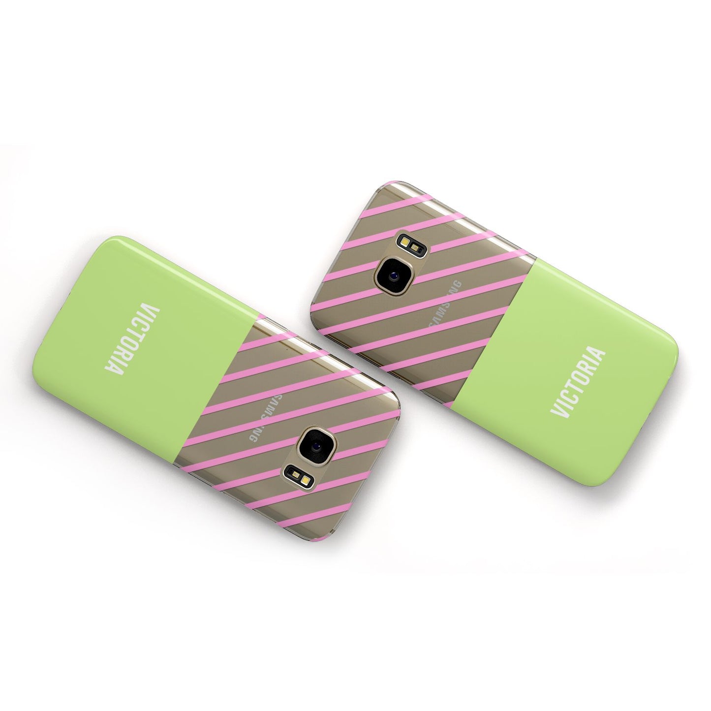 Personalised Pink Green Striped Samsung Galaxy Case Flat Overview