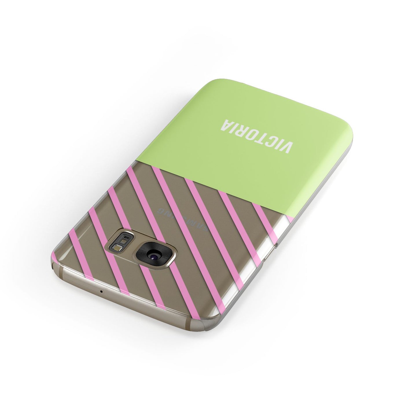 Personalised Pink Green Striped Samsung Galaxy Case Front Close Up