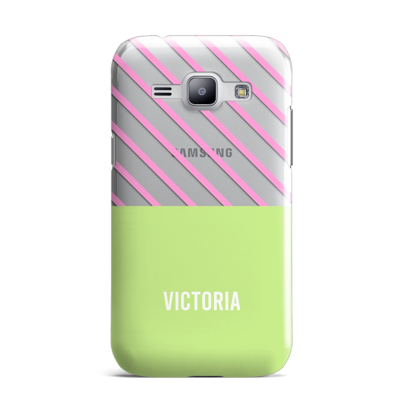 Personalised Pink Green Striped Samsung Galaxy J1 2015 Case