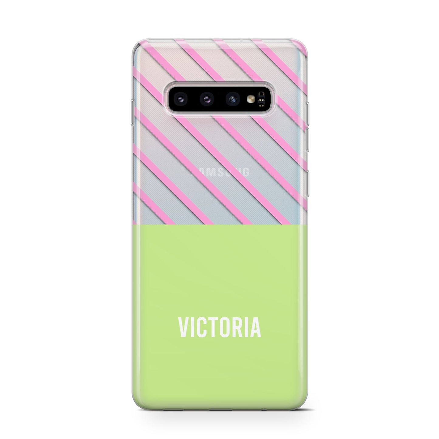 Personalised Pink Green Striped Samsung Galaxy S10 Case