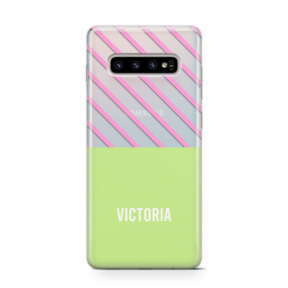 Personalised Pink Green Striped Samsung Galaxy S10 Case