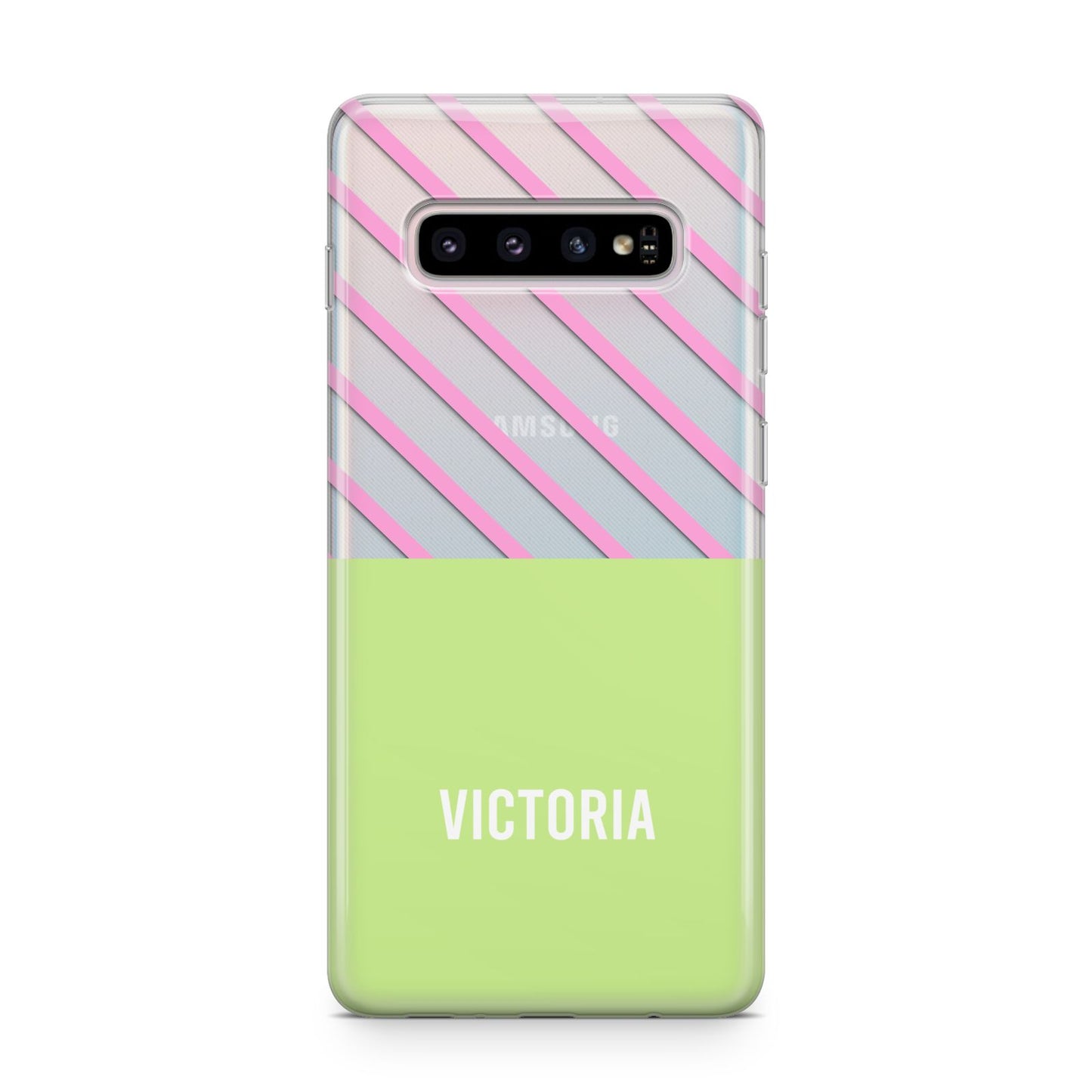 Personalised Pink Green Striped Samsung Galaxy S10 Plus Case