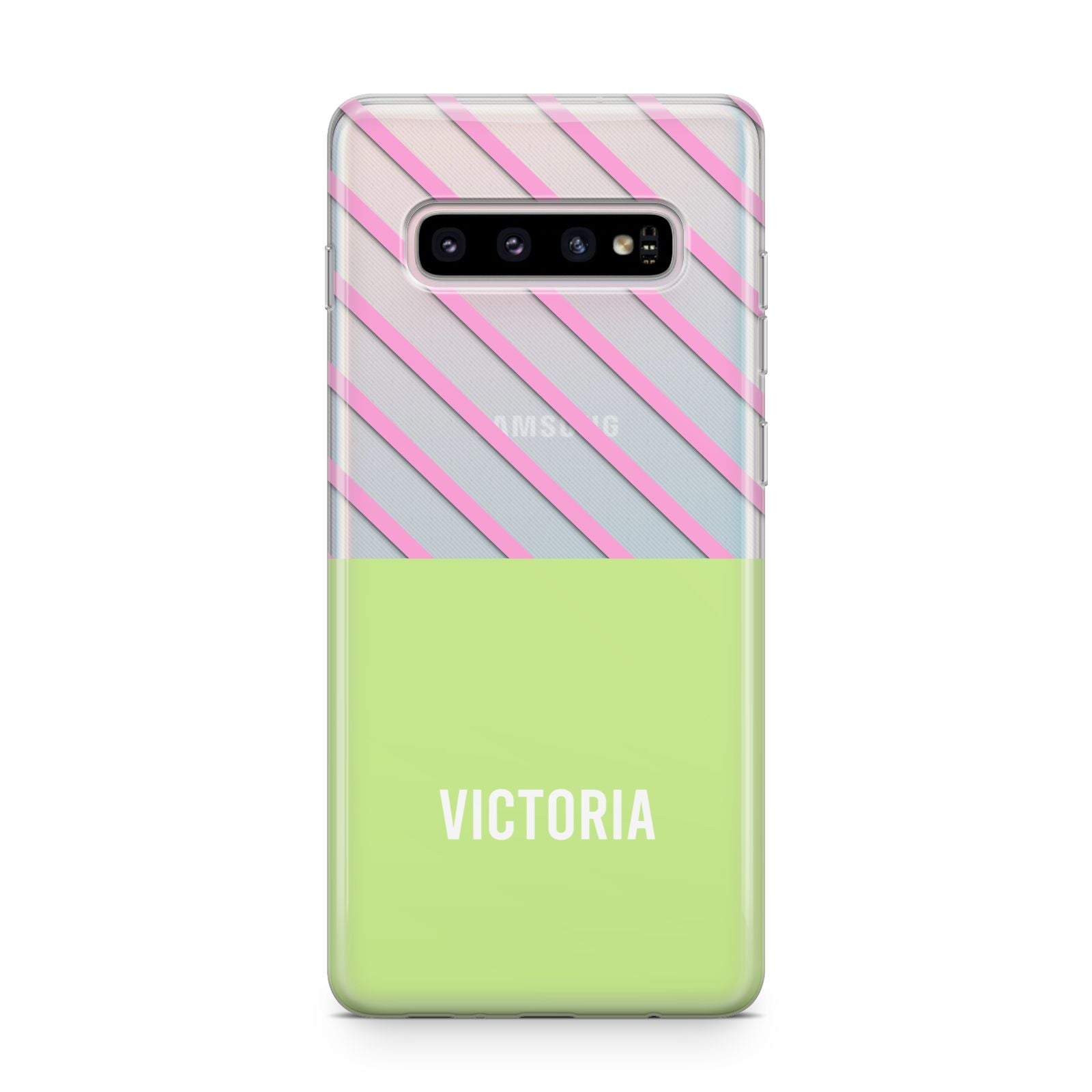 Personalised Pink Green Striped Samsung Galaxy S10 Plus Case