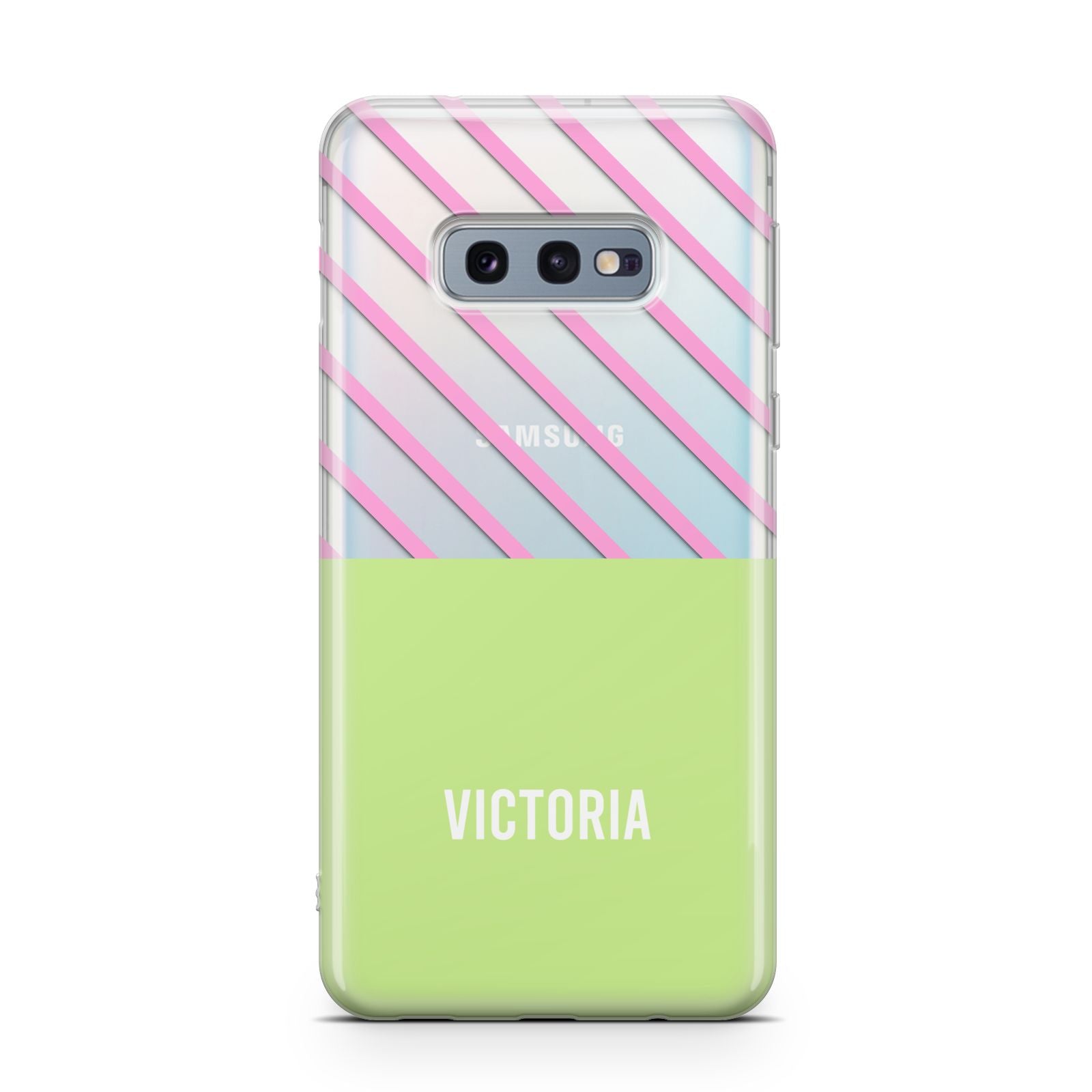 Personalised Pink Green Striped Samsung Galaxy S10E Case